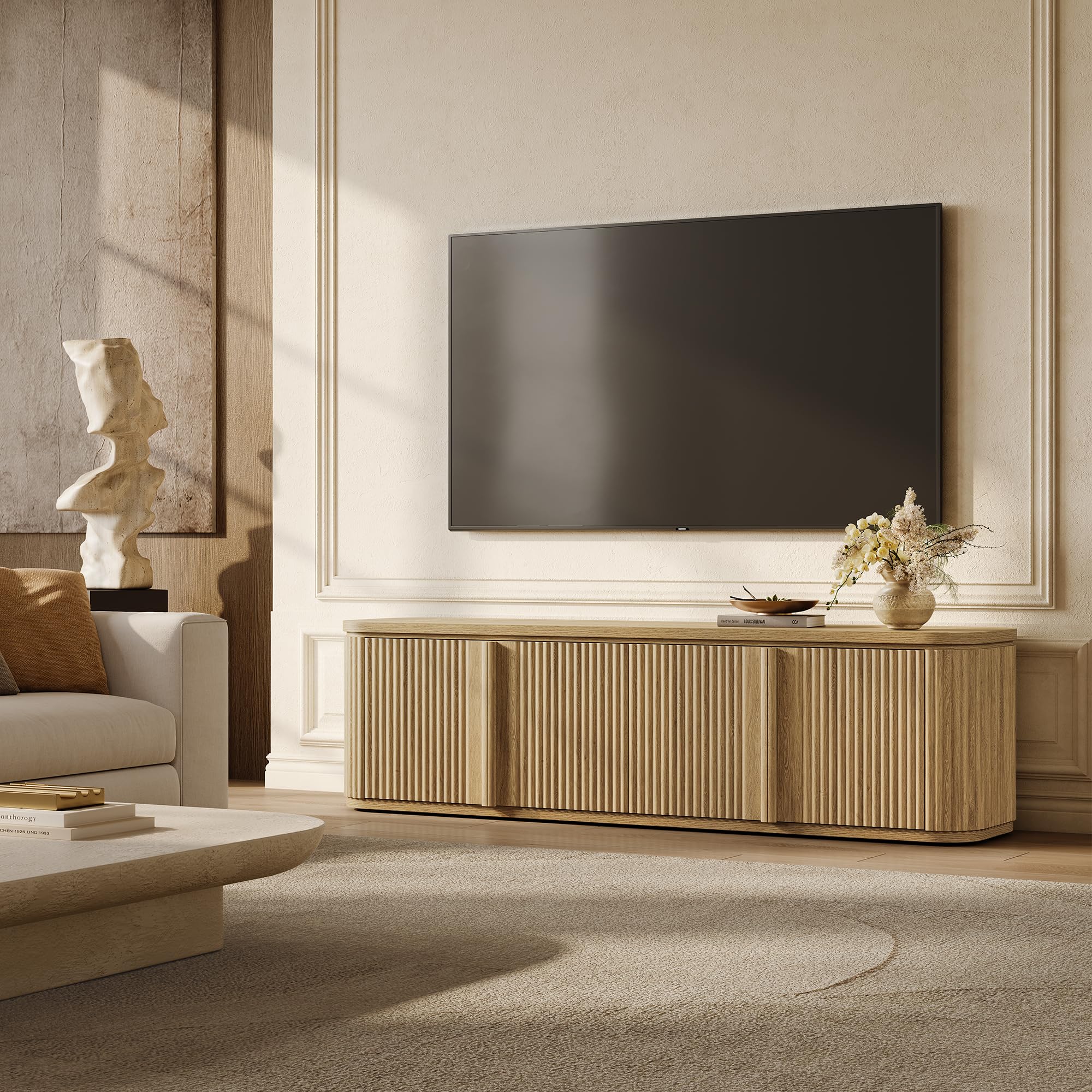 Fluted TV Stand with Storage, Fits TVs up to 70"
