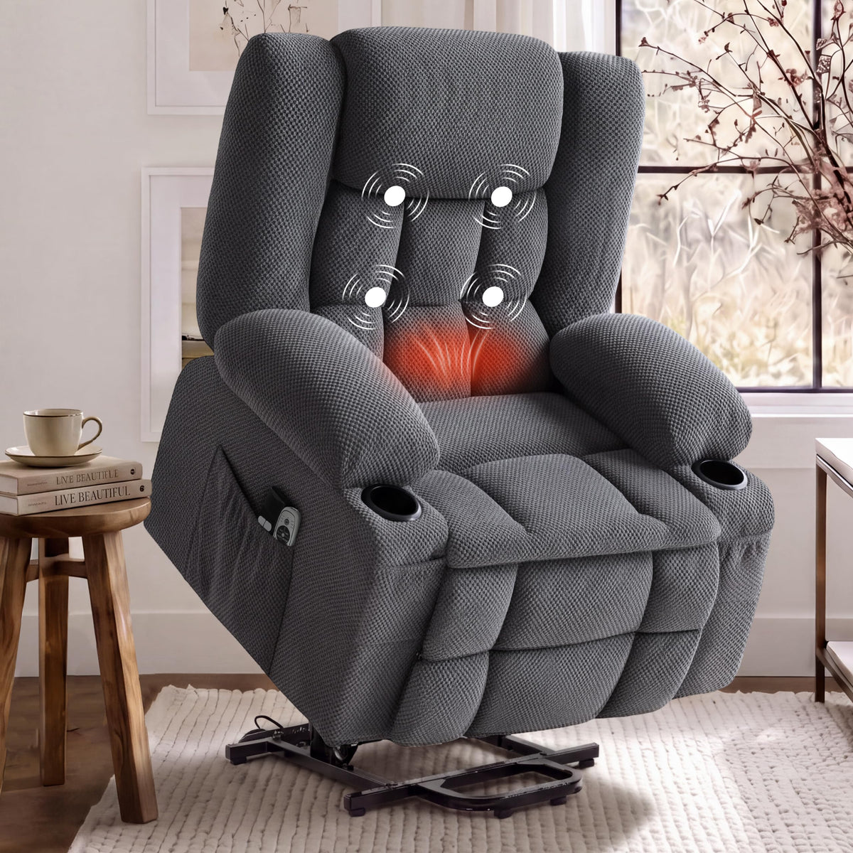 Sofayonn Power Lift Recliner Chair for Elderly with Heat and Massage, Grey
