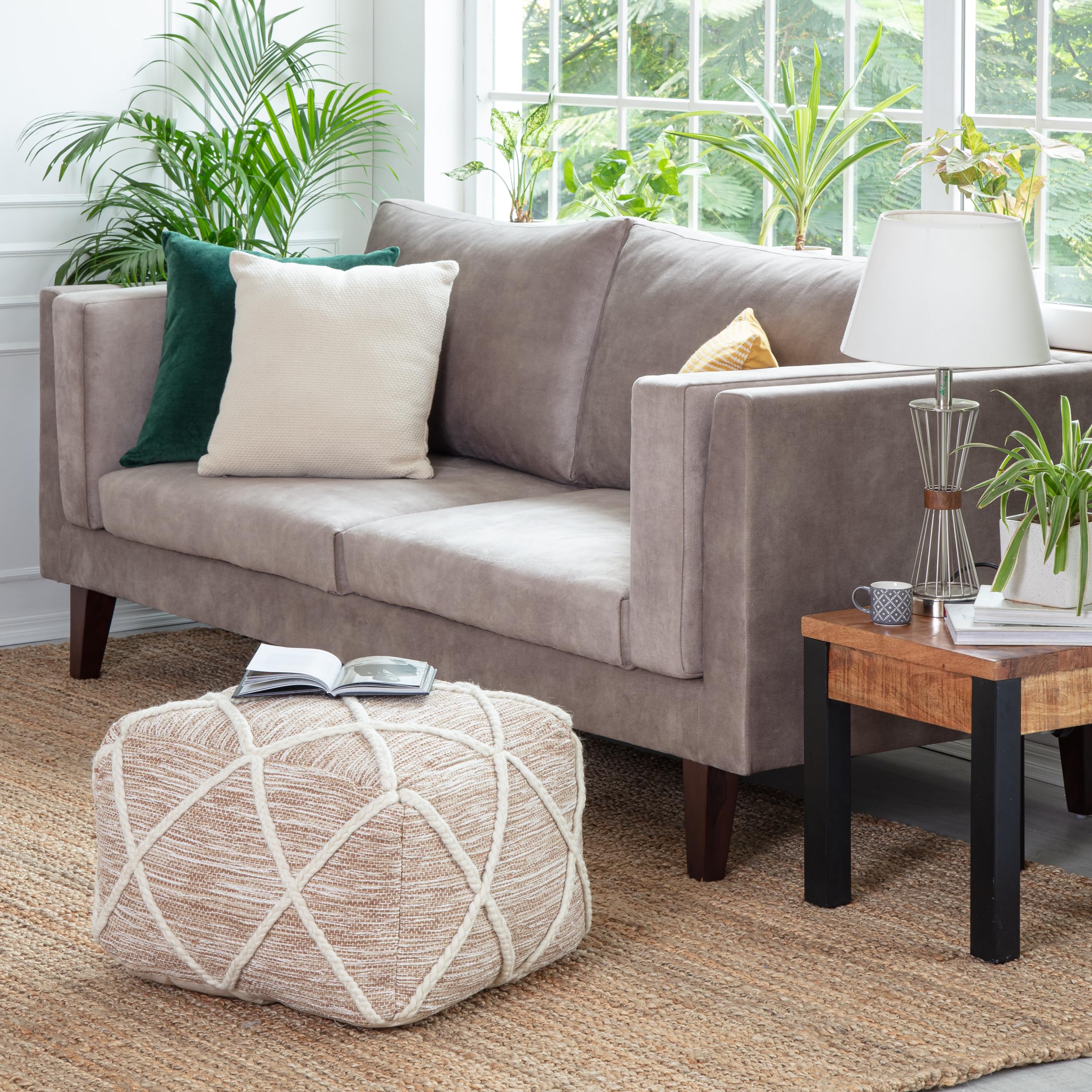 Anji Mountain Pouf Ottoman Foot Rest, Handmade Ottoman Pouf, Comfortable Foot Stool, Decorative Floor Seating for Living Room Decor, Bedroom & Home Décor Accent - Kirkwood Fields