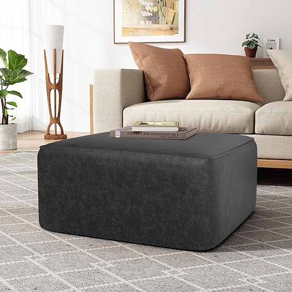 Square Faux Leather Ottoman