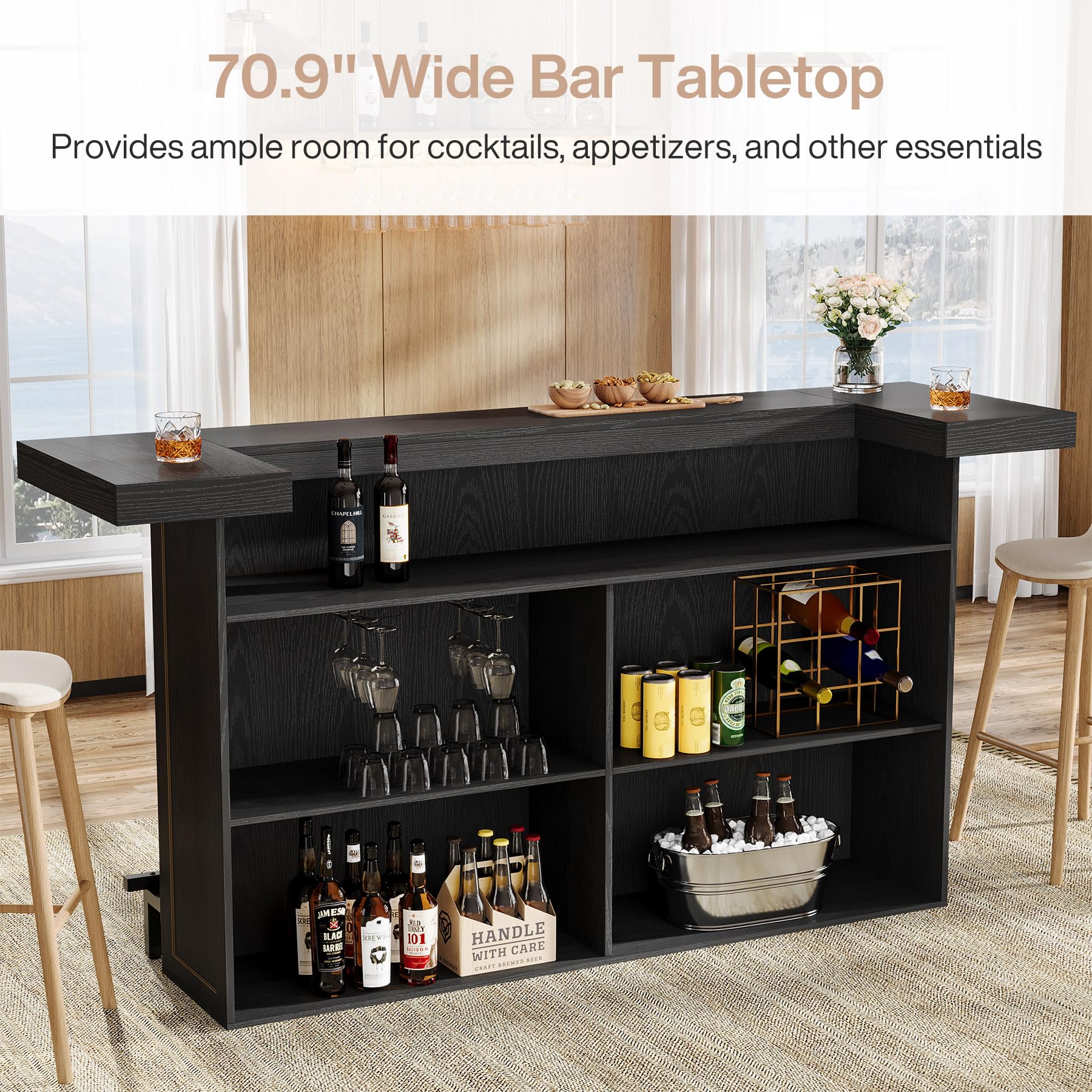 4-Tier Bar Table with Wine Glass Holder & Footrest