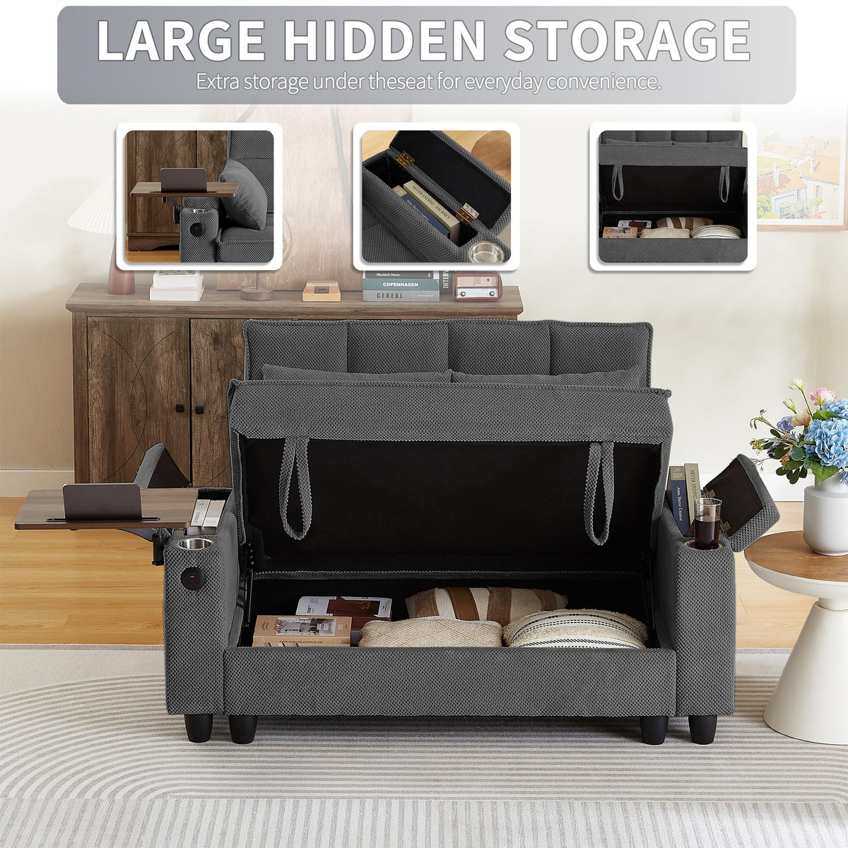 Storage Loveseat with Swivel Tray