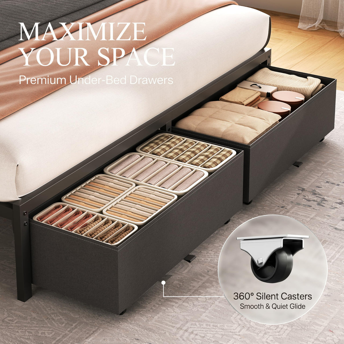 Queen Storage Bed Frame with Charging Station