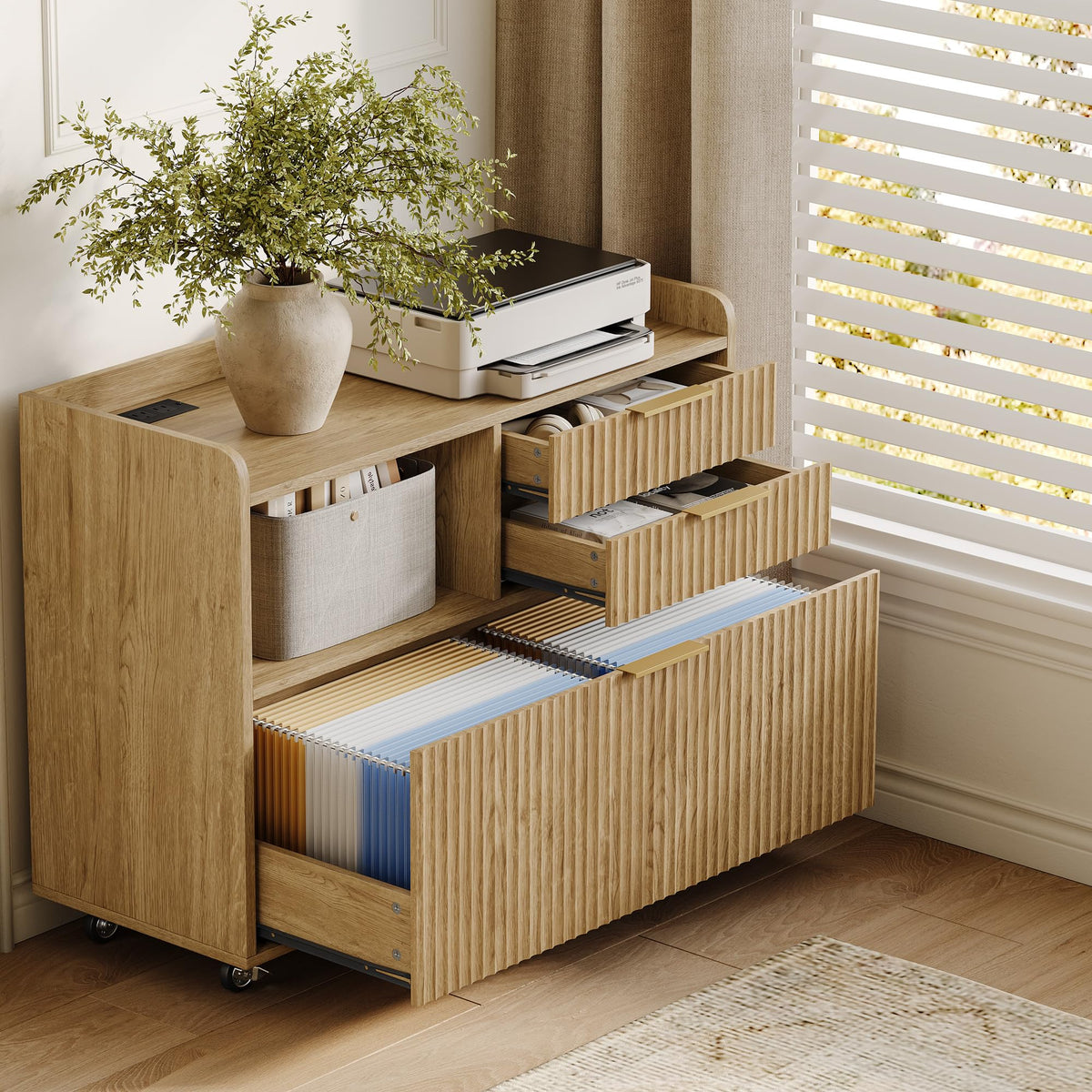 3-Drawer File Cabinet with Charging Station