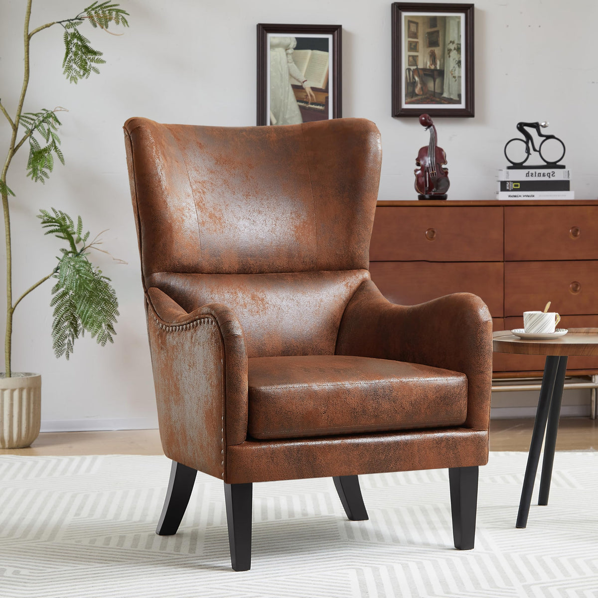 Brown Faux Leather Wingback Chair