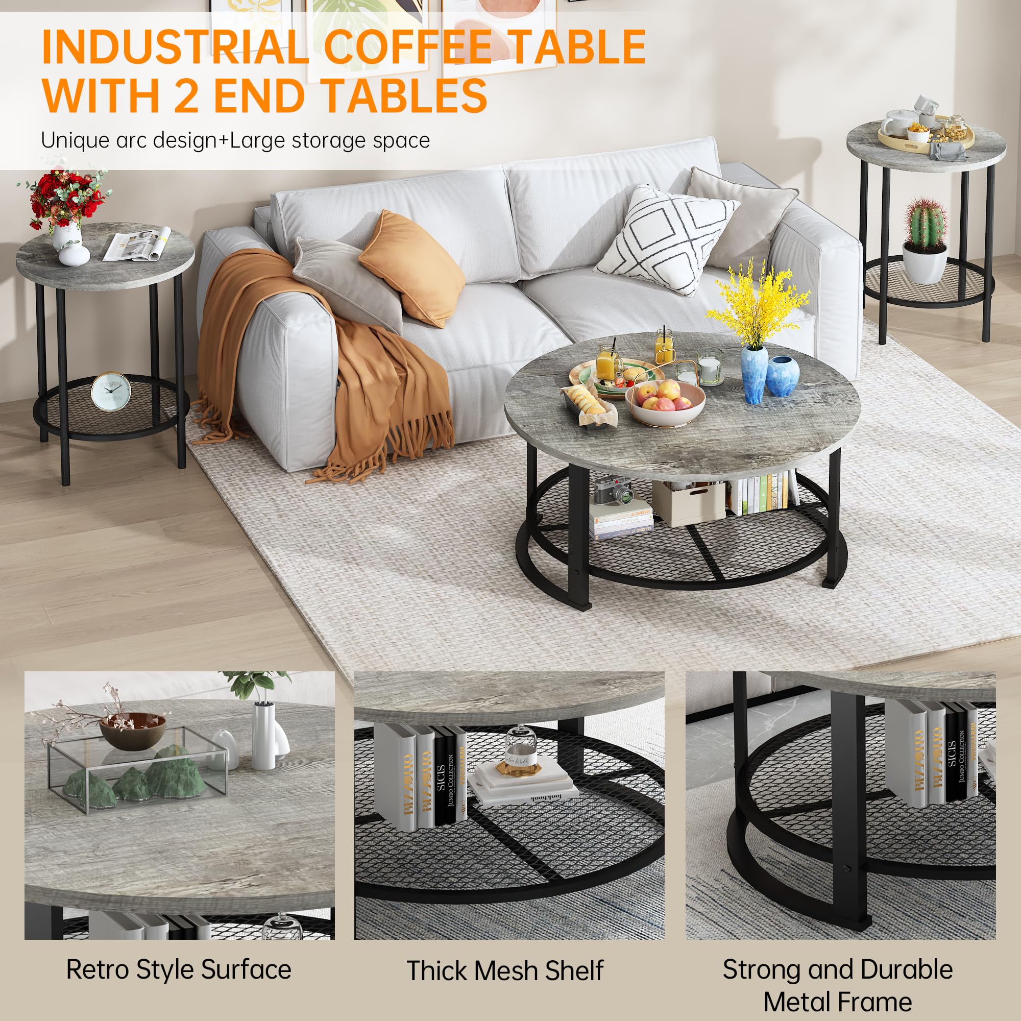 3-Piece Coffee & End Table Set with Storage