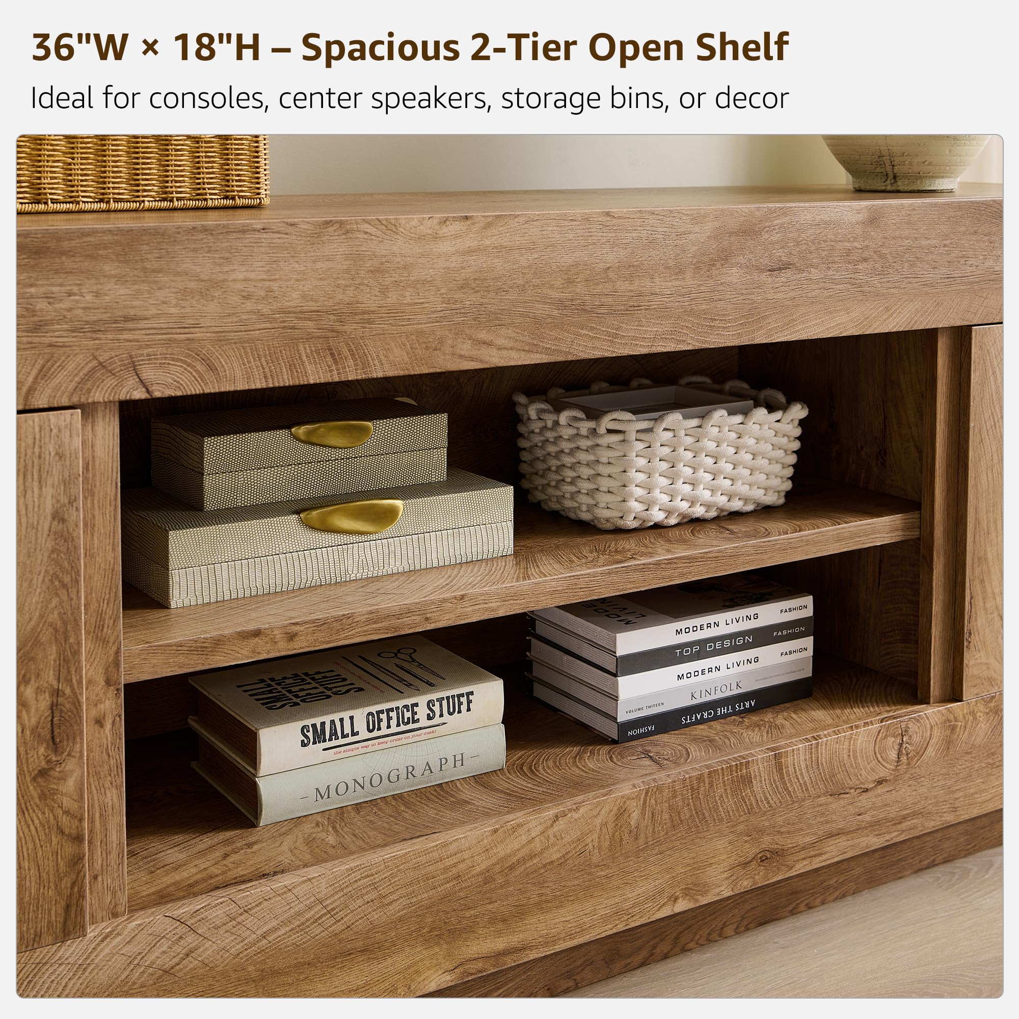 70" TV Stand with Open Storage & Side Cabinets