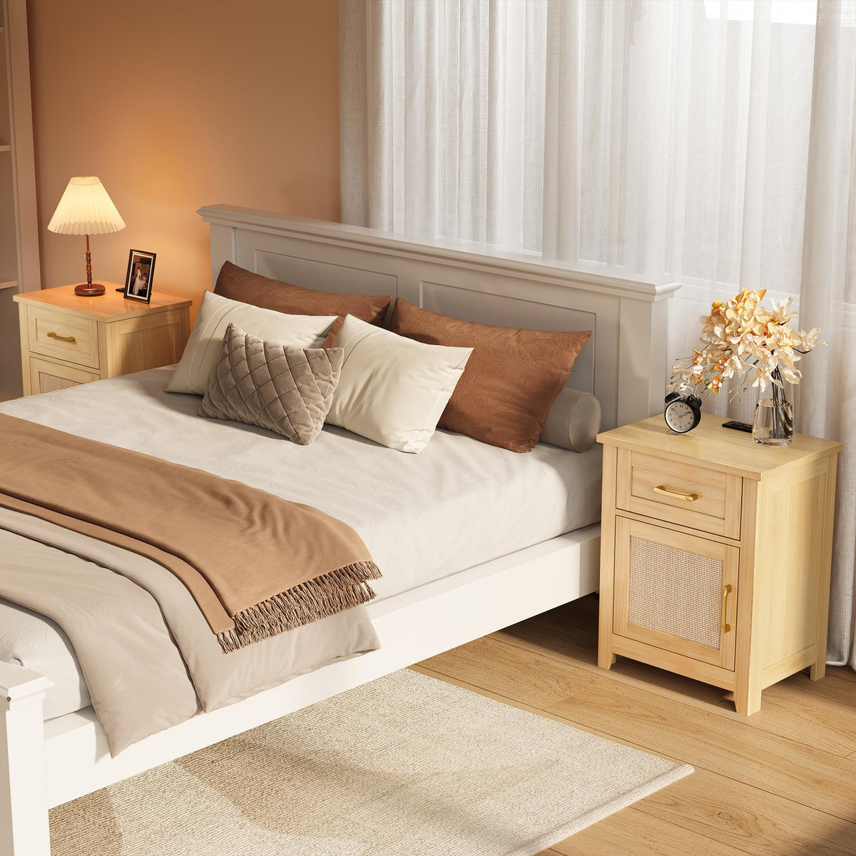 Rattan Nightstand with Charging Station