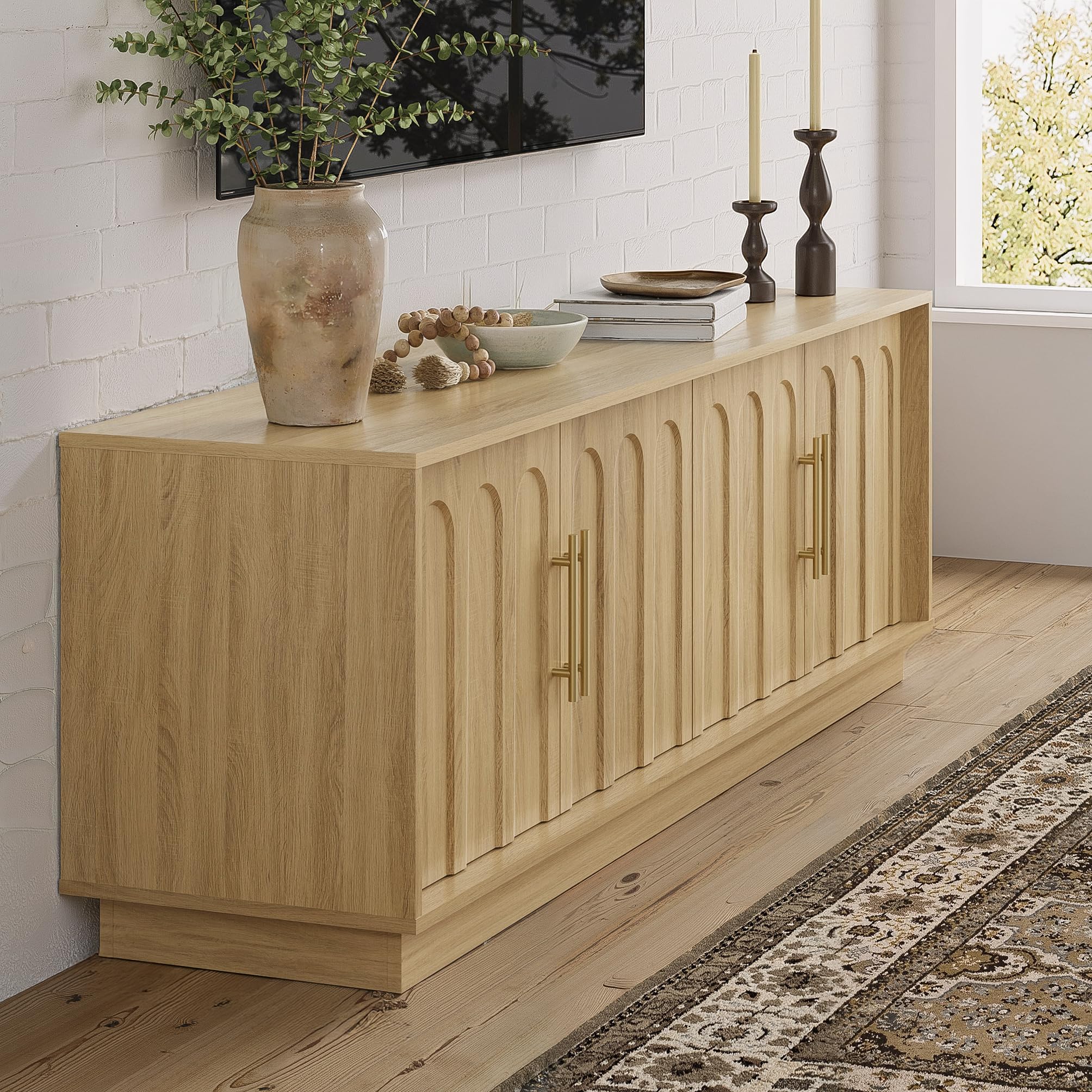 67" Mid-Century Modern TV Stand with Arched Doors