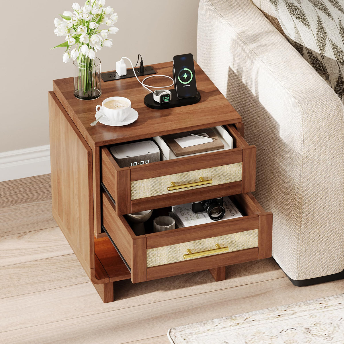Farmhouse LED Charging Nightstand
