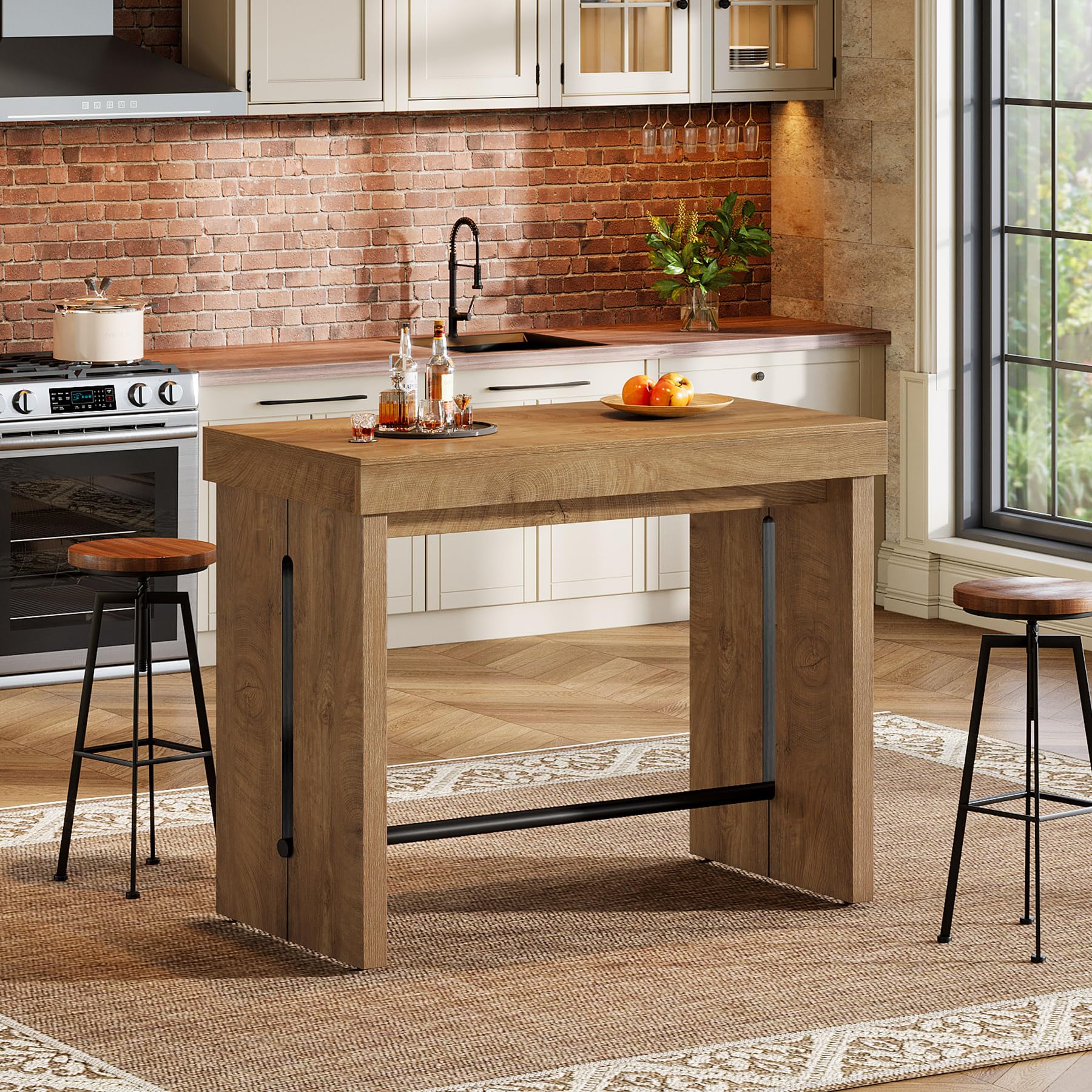 Tribesigns Bar Table, 41.3" Counter Height Pub Table with Metal Footrest, Rectangular High Top Table for Home Kitchen, Dining Room, Bistro, Narrow Space, Rustic Brown