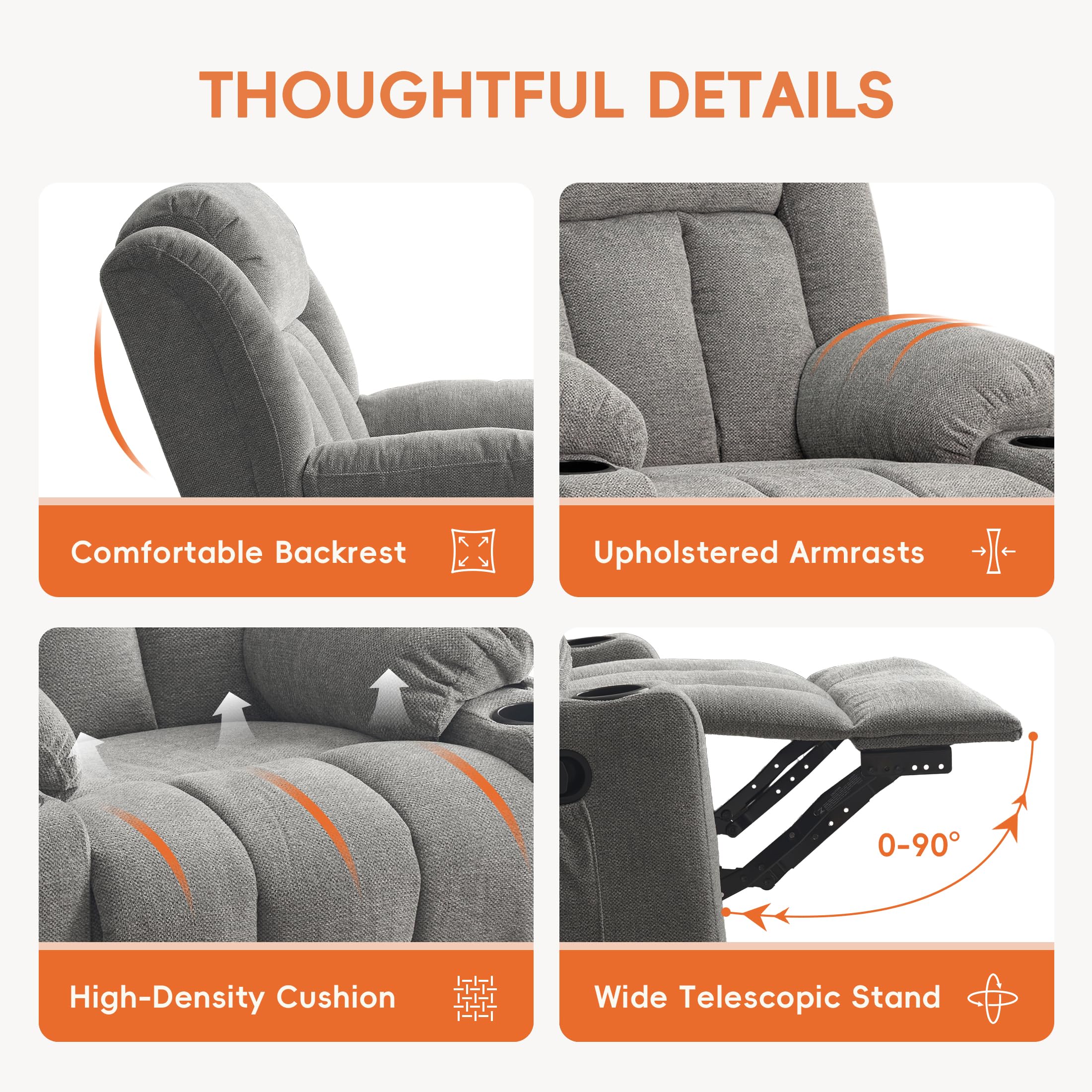 Rocker Swivel Recliner Chair with Massage & Heat