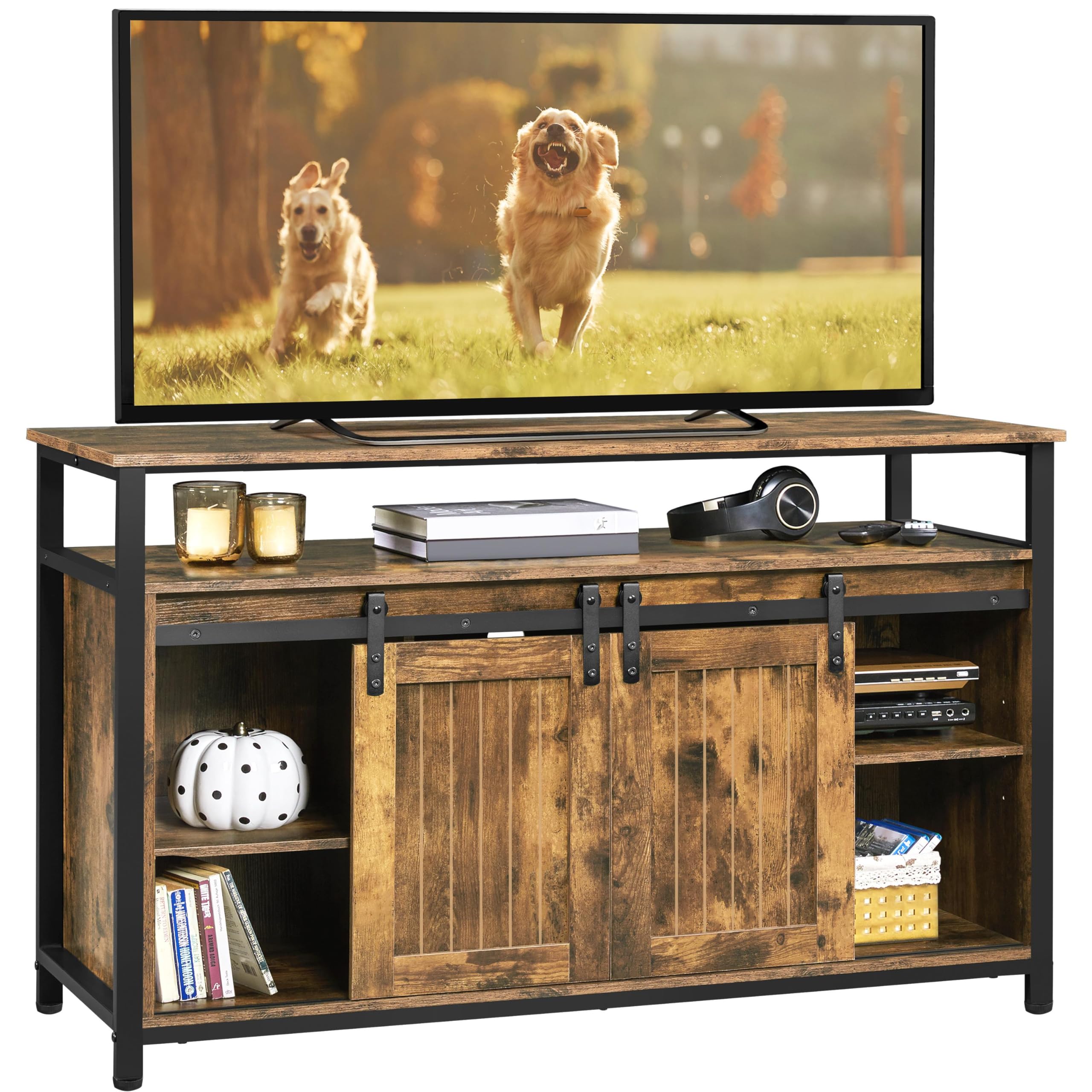 Rustic Brown TV Stand with Sliding Barn Doors