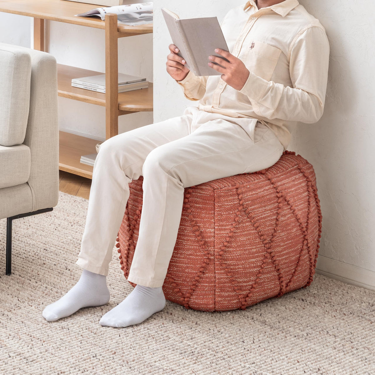 Anji Mountain 17" H x 19" W Handmade Pouf Ottoman for Living Room & Couch