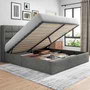 Lifezone Queen Size Lift Up Storage Bed Frame, Linen Upholstered Queen Platform with Button Tufted Wingback Headboard and Under-Bed Storage, Hydraulic Support, No Box Spring Needed, Noise Free, Grey