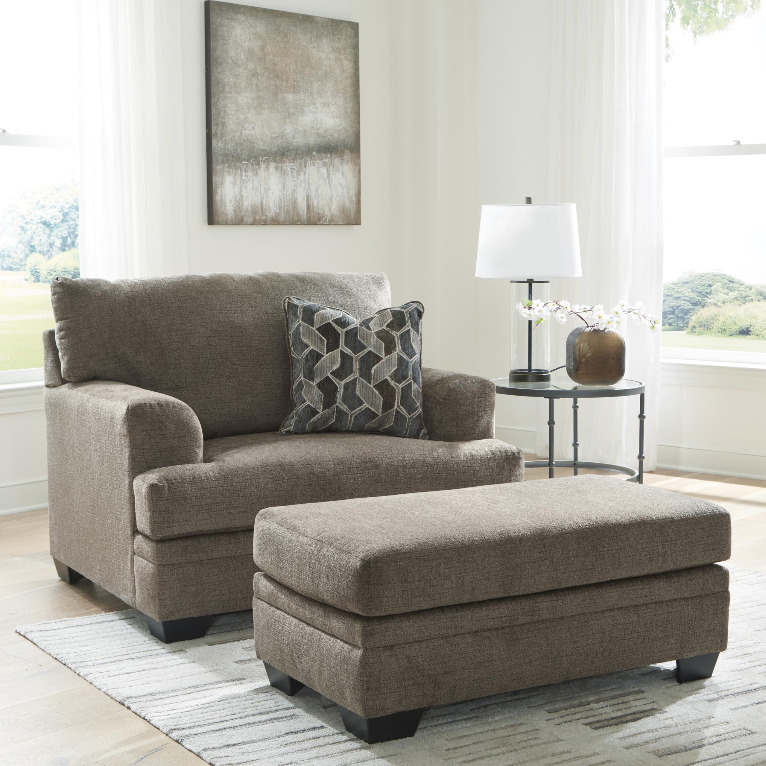 Signature Design by Ashley Stonemeade Modern Ottoman with Foam Cushion, Grayish Brown