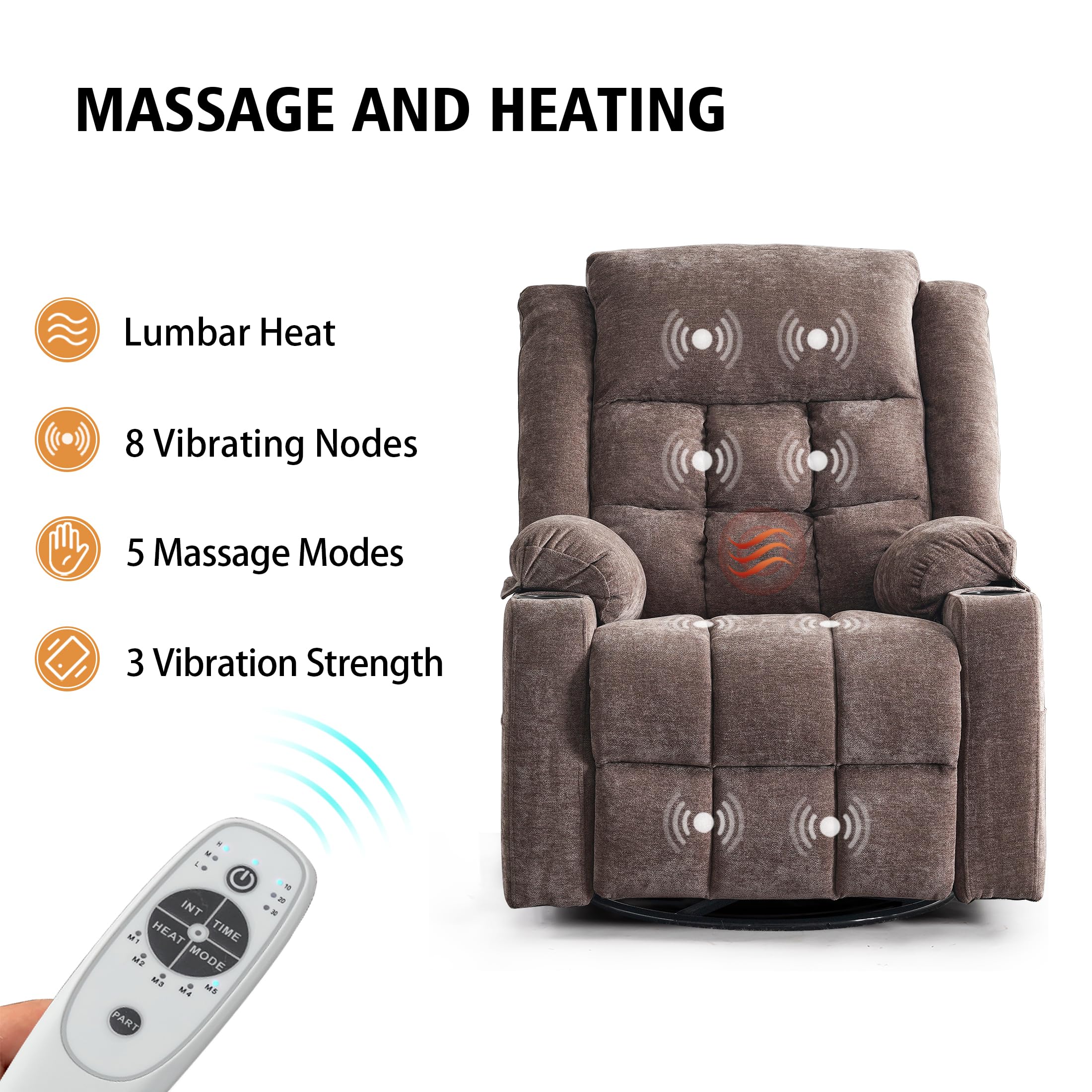 Power Swivel Rocker Recliner Chair with Massage & Heat