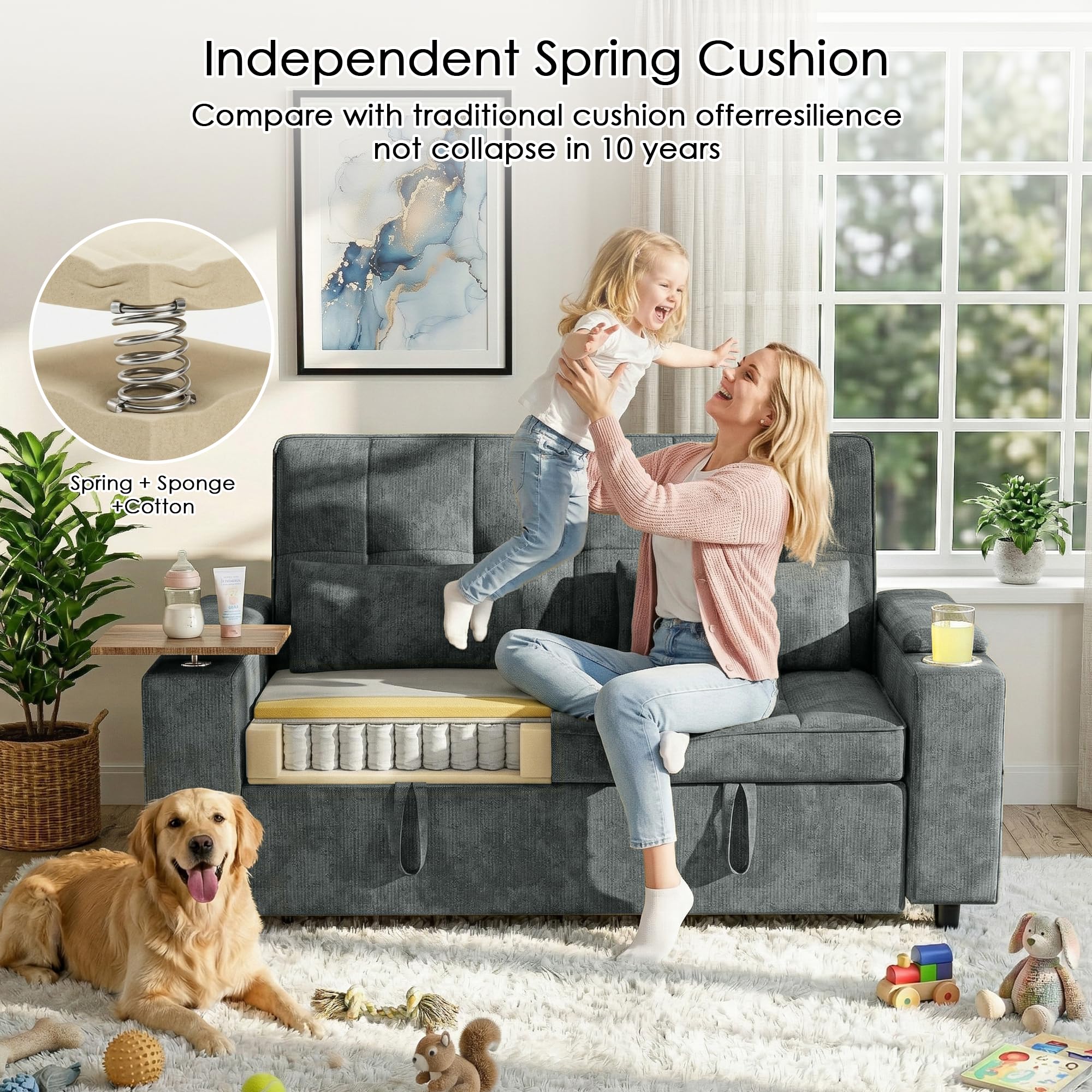 Convertible Sleeper Sofa Bed with USB Charging & Storage