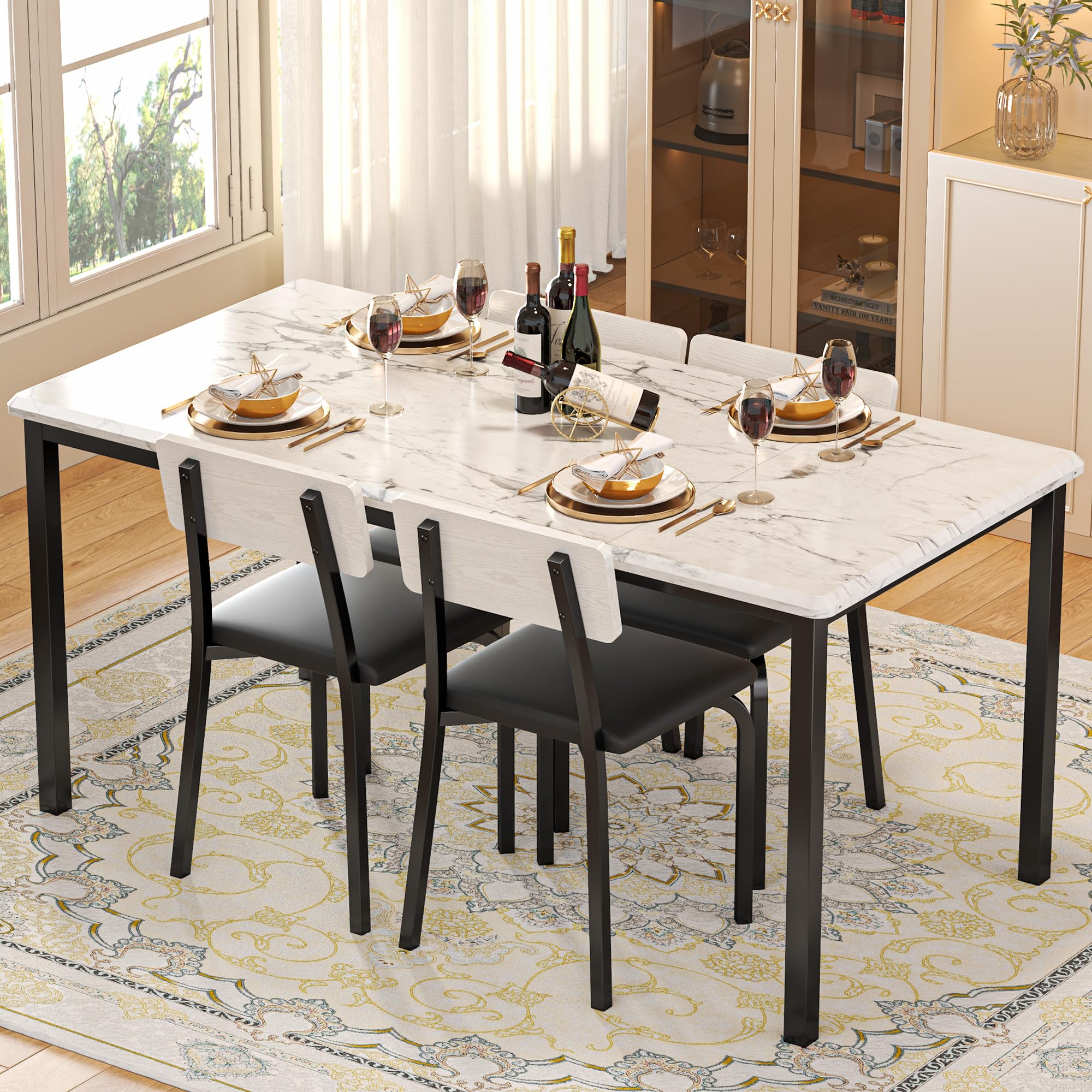 Extendable Dining Table Set with 4 Upholstered Chairs