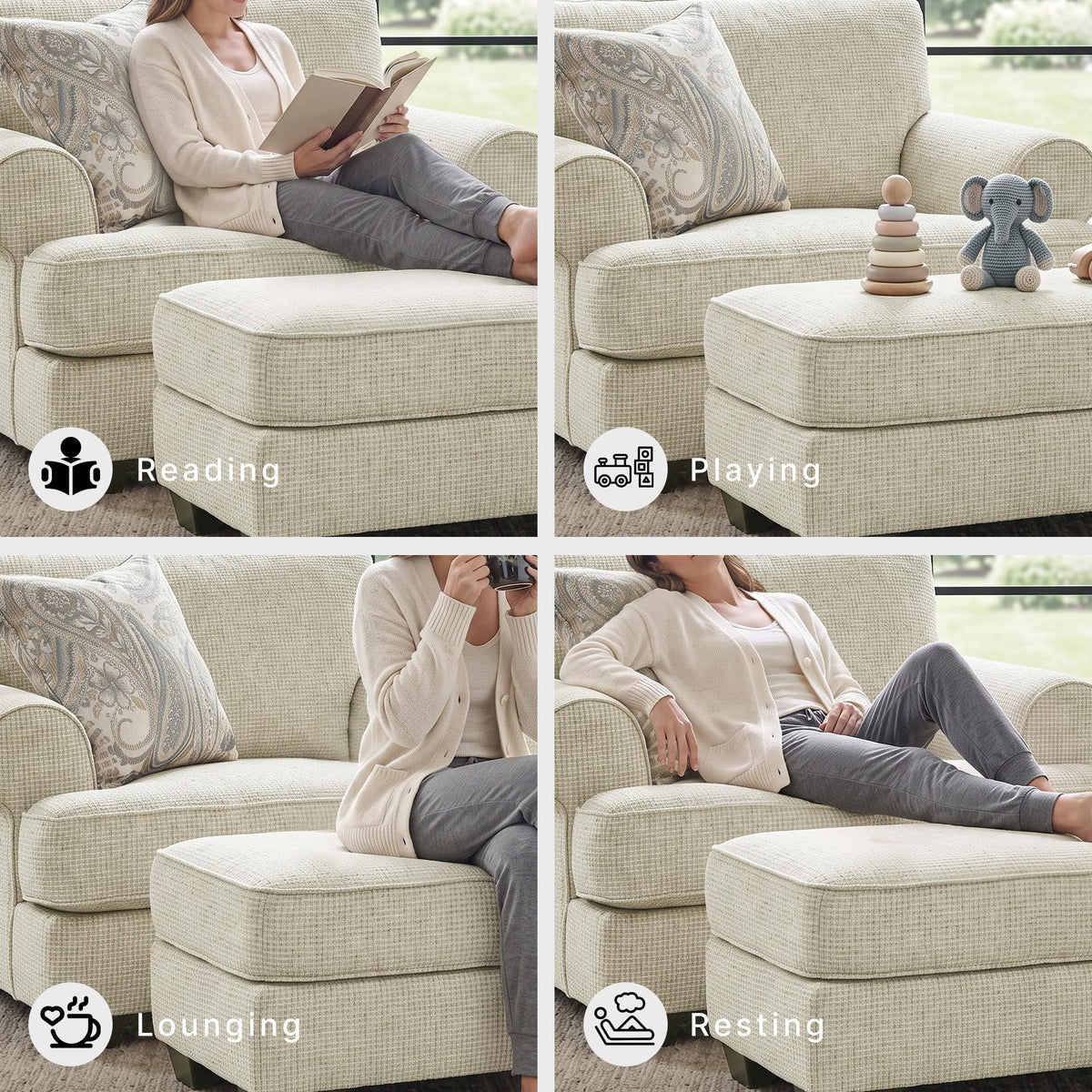 Beige Chenille Ottoman