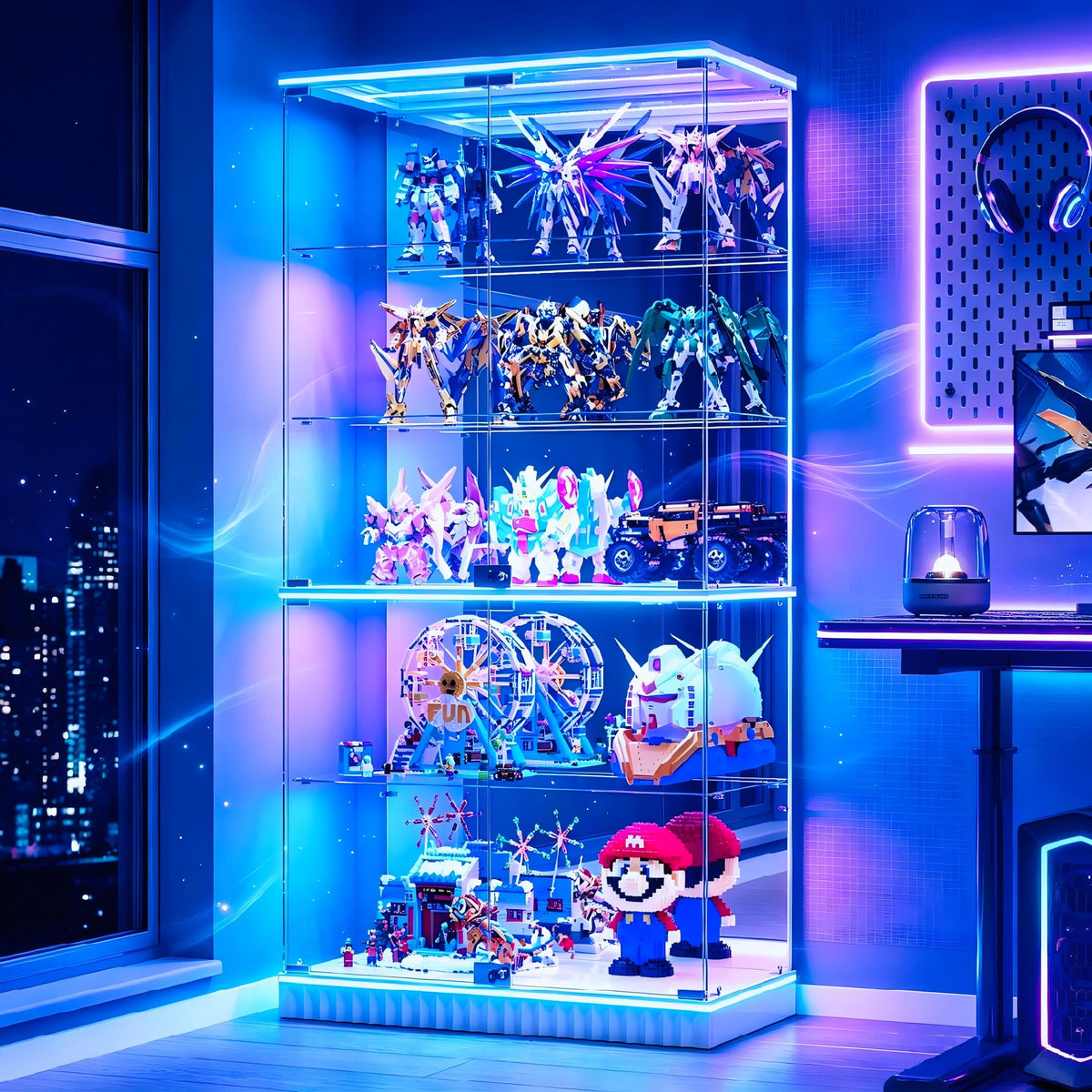 5-Tier RGB Glass Display Cabinet