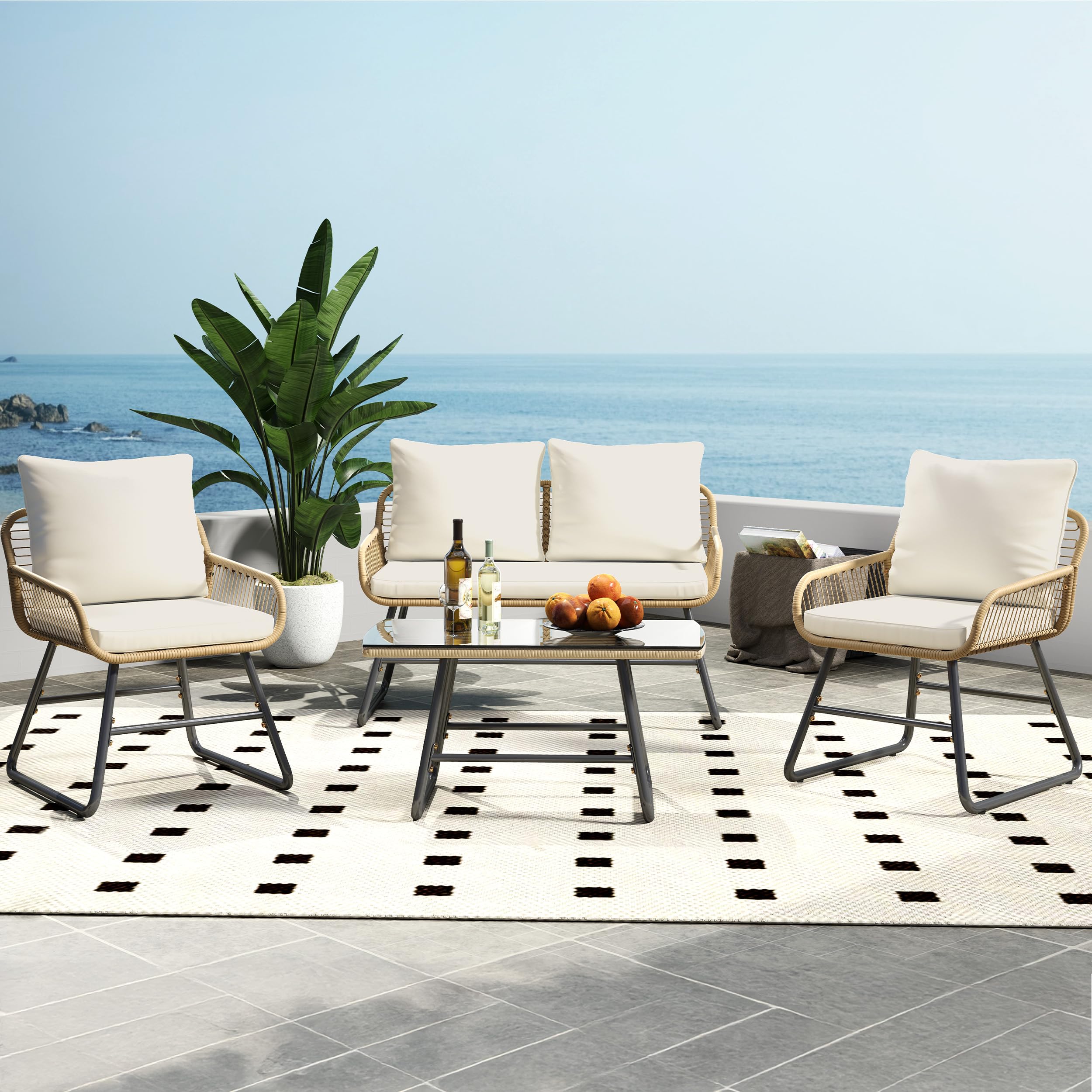 Wicker Patio Conversation Set with Cushions