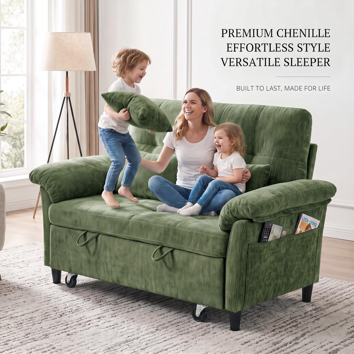 Chenille Pull-Out Loveseat Sofa Bed