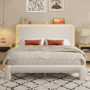 Queen Upholstered Bed Frame with Boucle Headboard, Charging Station & LED Lights