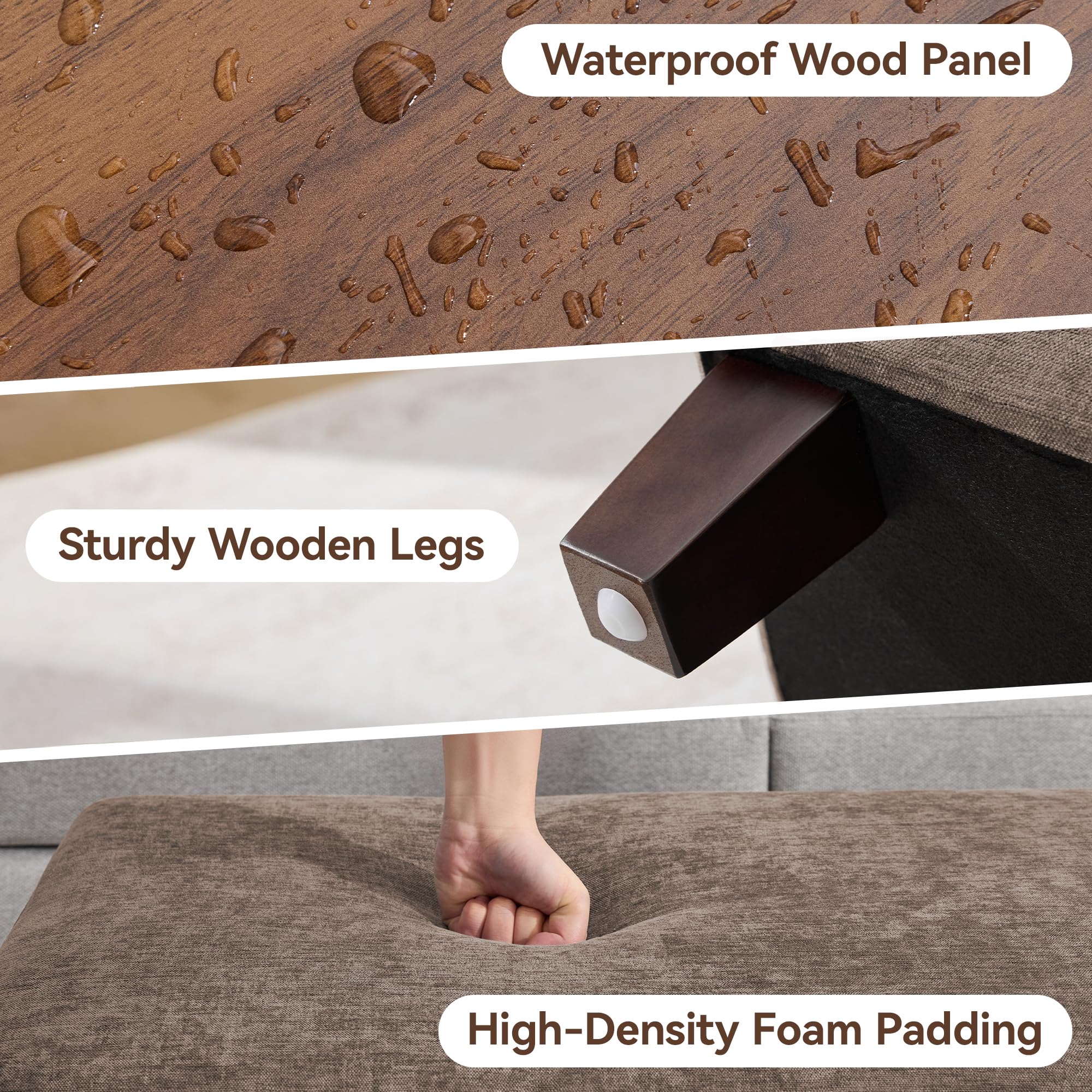 45 Inch Large Storage Ottoman Bench with Wooden Tray Coffee Table, Brown Chenille Upholstered Foot Rest, Multifunctional Foot Stool Ottoman for Living Room, Bedroom & Entryway, Solid Wood Legs