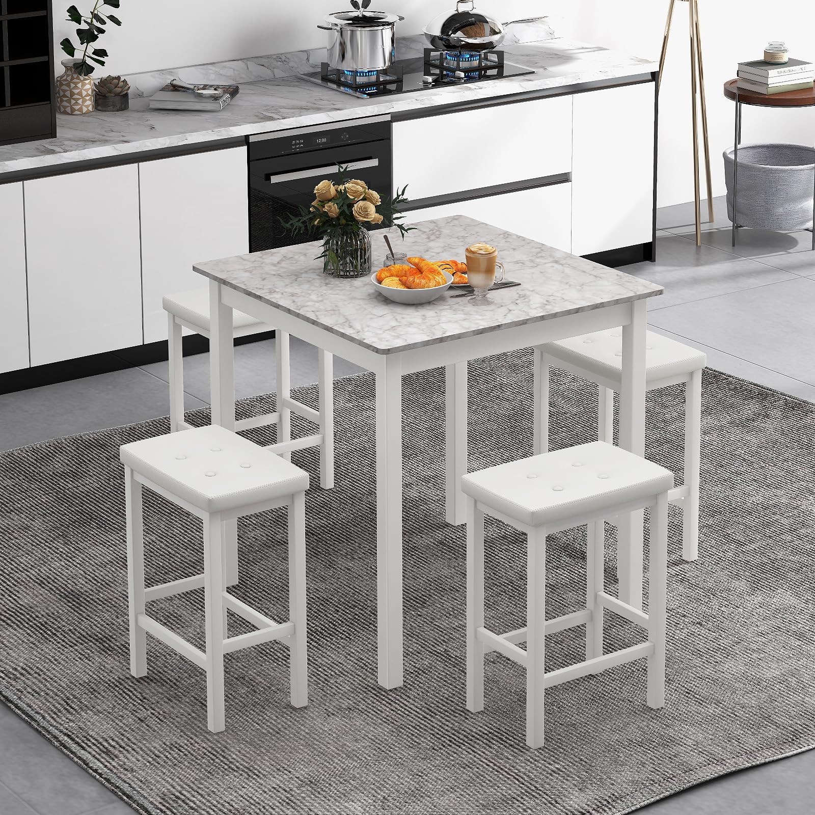Counter Height Dining Table Set with 4 Bar Stools