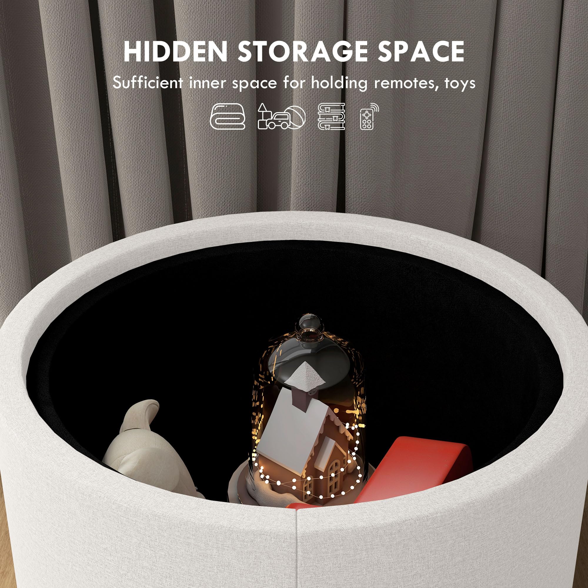 Round Storage Ottoman with Flip-Top Tray