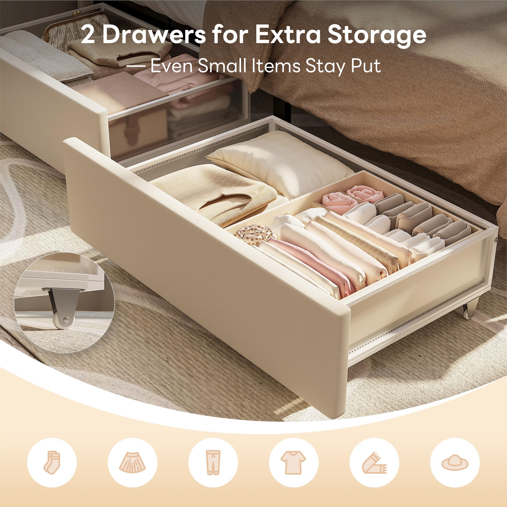 Twin Daybed Frame with Storage Drawers & Safety Rail