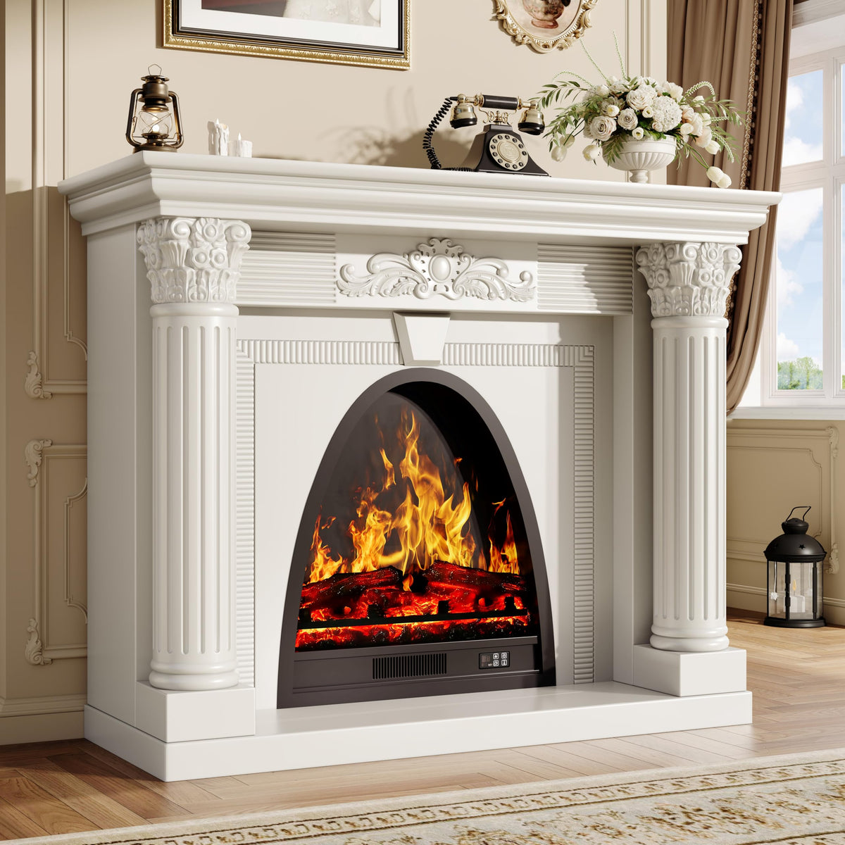 RECHHX 51.2” Solid Wood Electric Fireplace with Mantel, Fireplace TV Stand