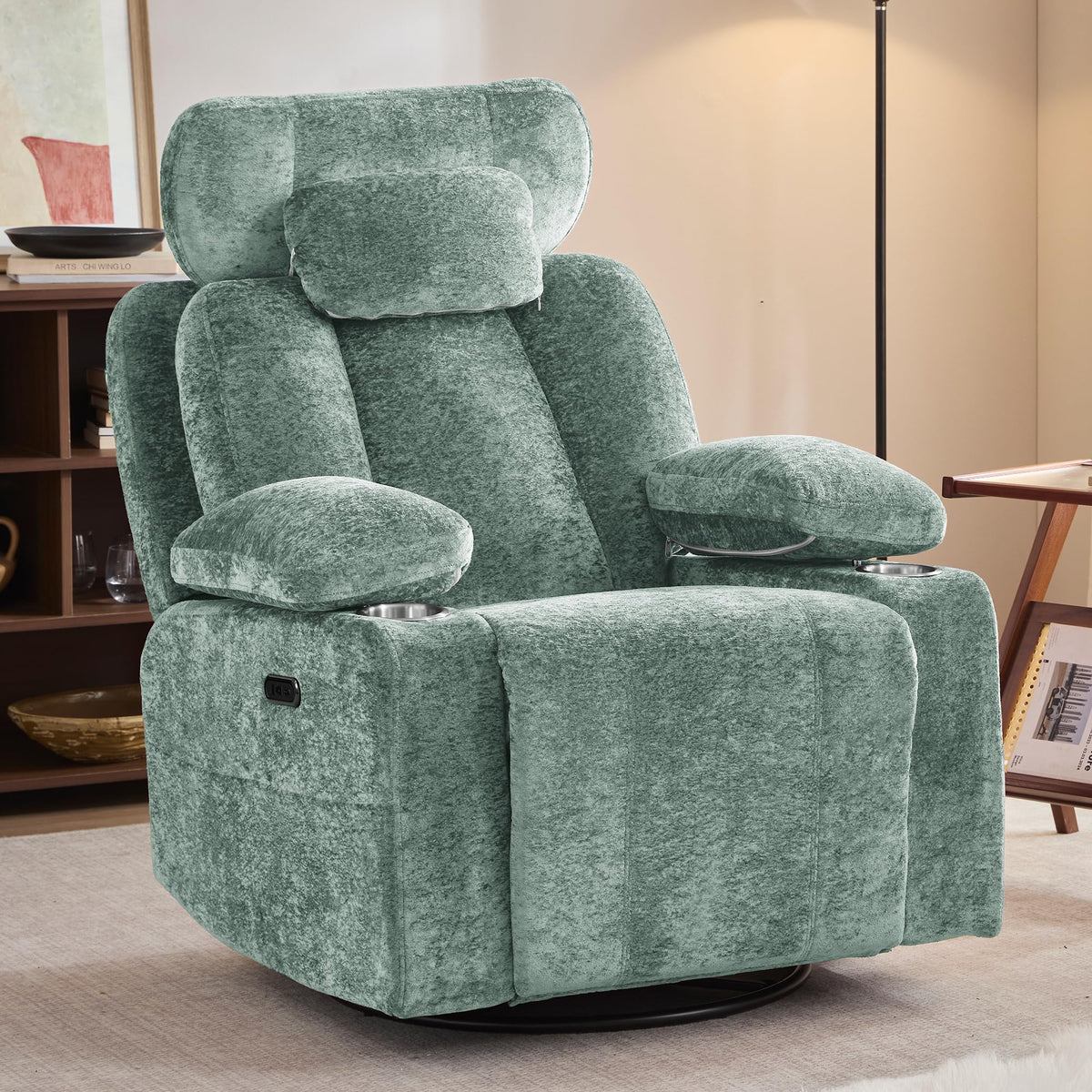 Swivel Rocker Recliner Chair for Adults, Electric Rocking Recliner Chairs with USB and Type-C Ports, Nursery Rocking Chairs with Cup Holders, Reclining Glider for Living Room, Nursery, Bedroom