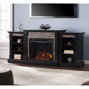 Gallatin Faux Stone Electric Fireplace w/ Bookcases