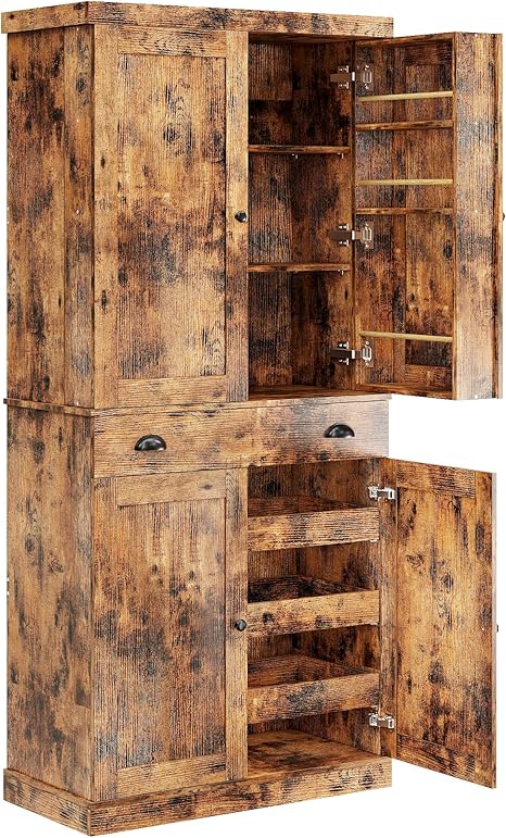 Kitchen Pantry Cabinet with Drawer & Sliding Racks, 72" H