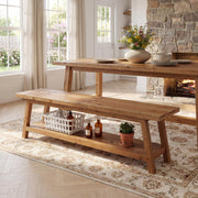 Tribesigns Farmhouse Solid Wood Dining Bench, 63-Inch Rustic Indoor Bench with Lower Storage Shelf for Dining Room, Kitchen, Living Room, Entryway, Natural Wood Finish (1)