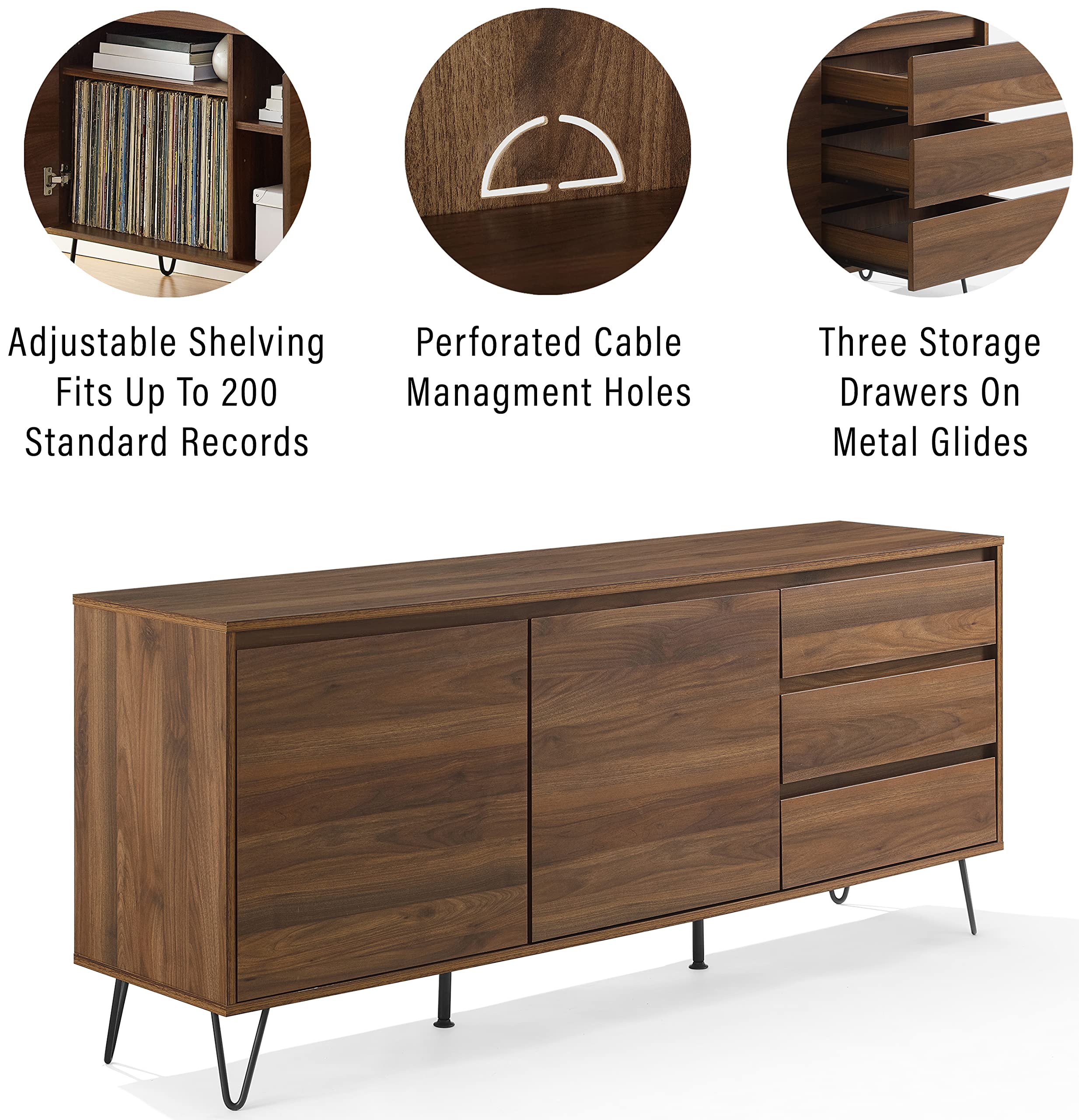 Mid-Century Record Storage Sideboard – Brown Oak