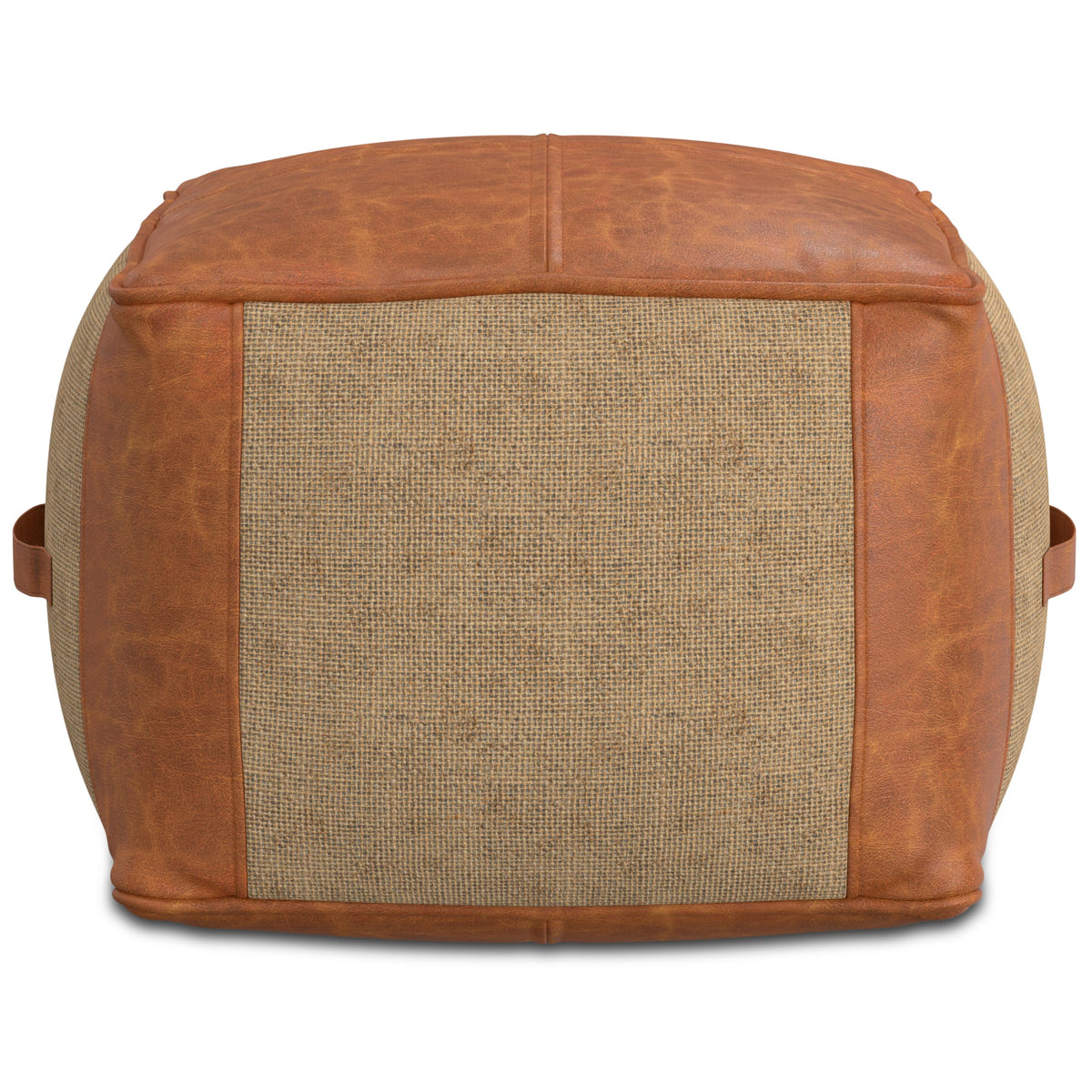 Tan Leather and Jute Pouf