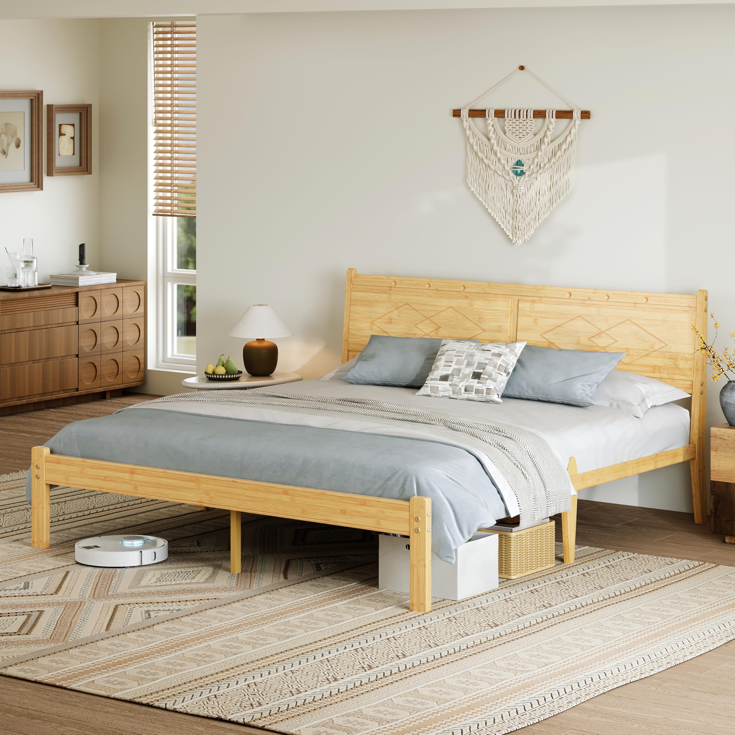 Bamboo Platform Bed Frame with Headboard