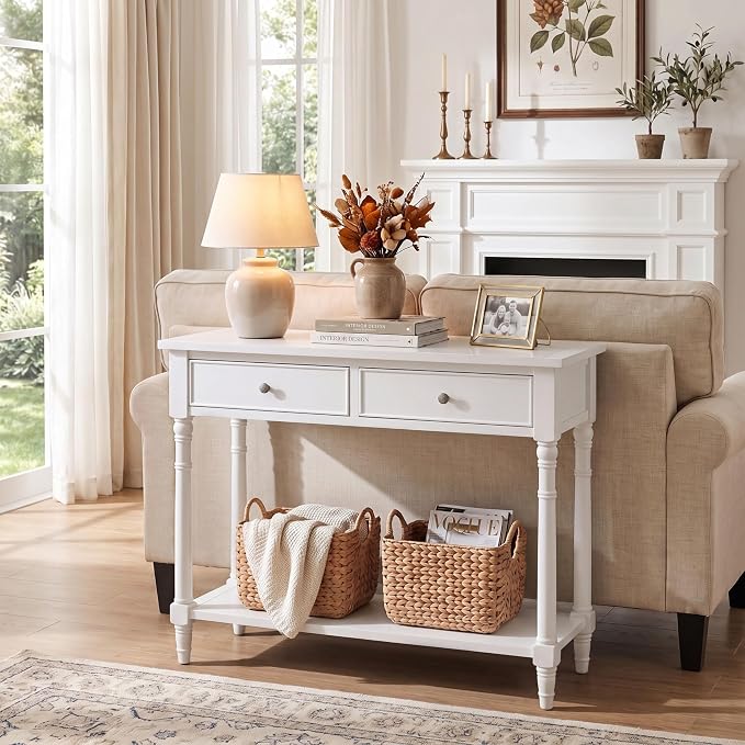 Solid Wood Console Table with Drawers
