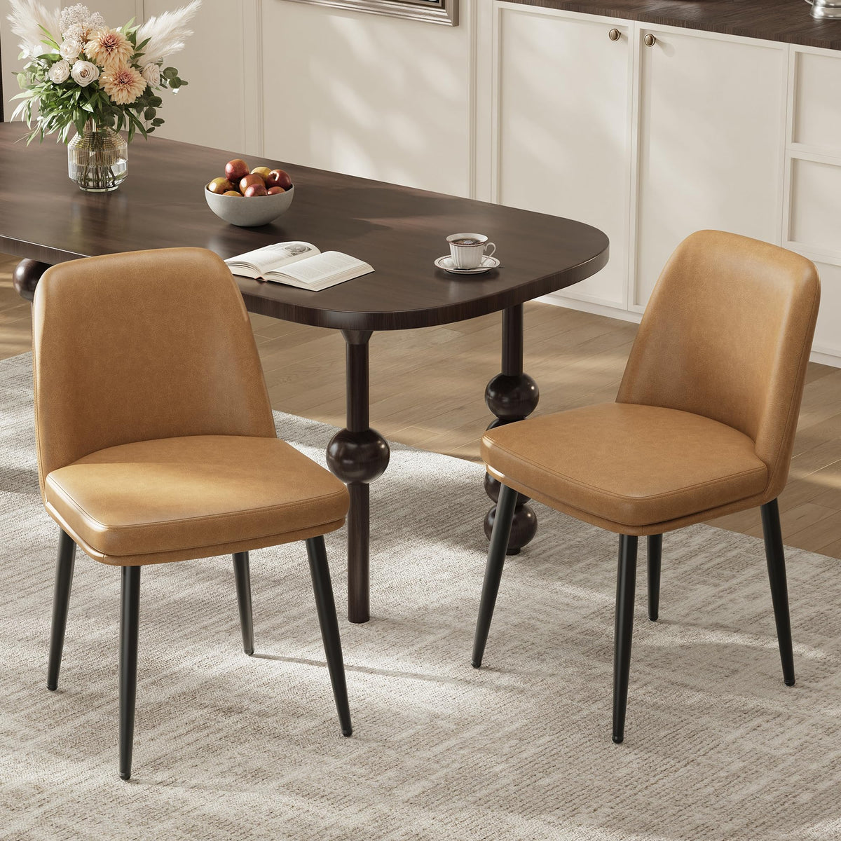 MALOL Leather Dining Chairs Set of 4 with Curved Backrest, Brown