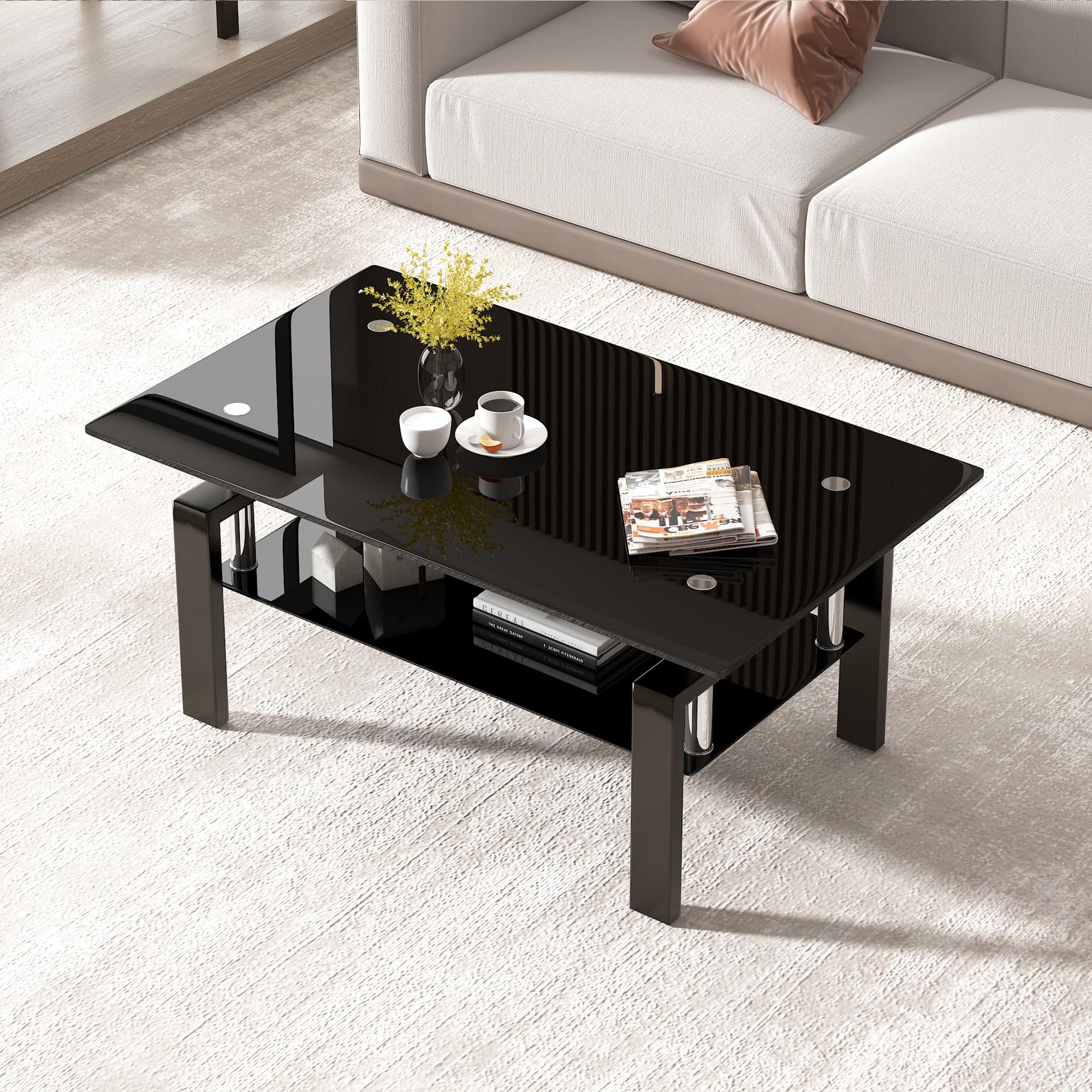 Glass Coffee Table Set of 3 with End Tables