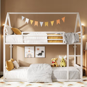 Twin Over Twin House Bunk Bed with Ladder & Guardrail