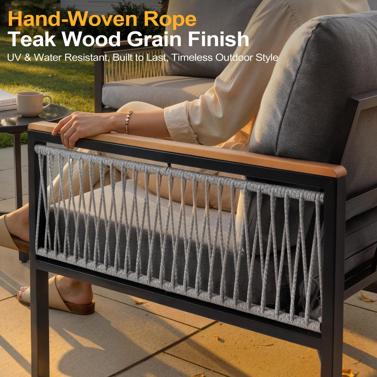 7 Piece L-Shaped Outdoor Sectional Wicker Sofa with Nesting Coffee Table