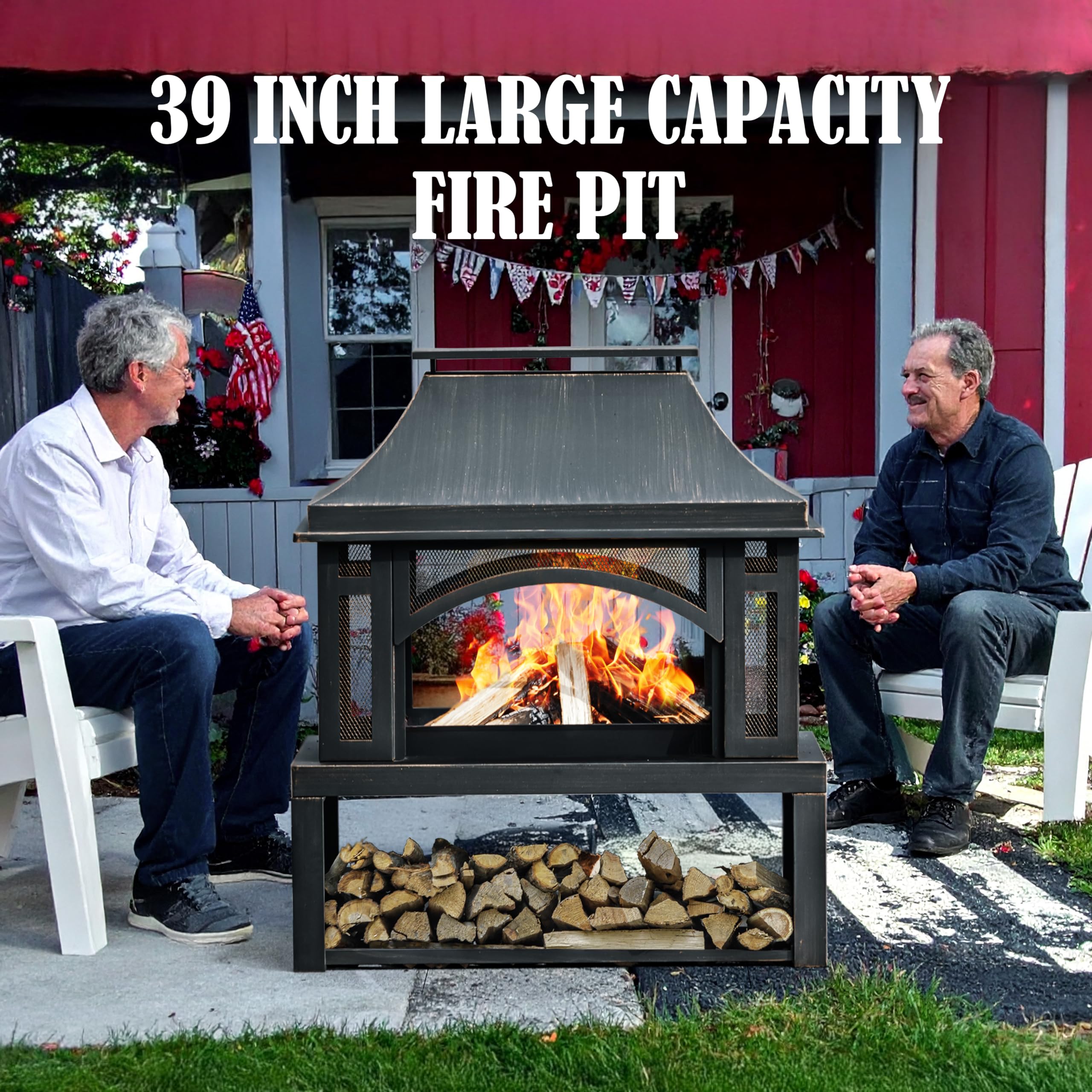 Steel Chiminea Outdoor Wood Burning Fire Pit with Chimney