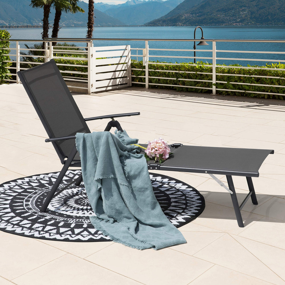 NUU GARDEN Outdoor Patio Lounge Chair, Patio Chaise Lounge Fully Assembled Chaise Lounge with Iron Frame and Textilene Fabric Lounge Chairs for Patio, Beach, Yard, Pool,Grey