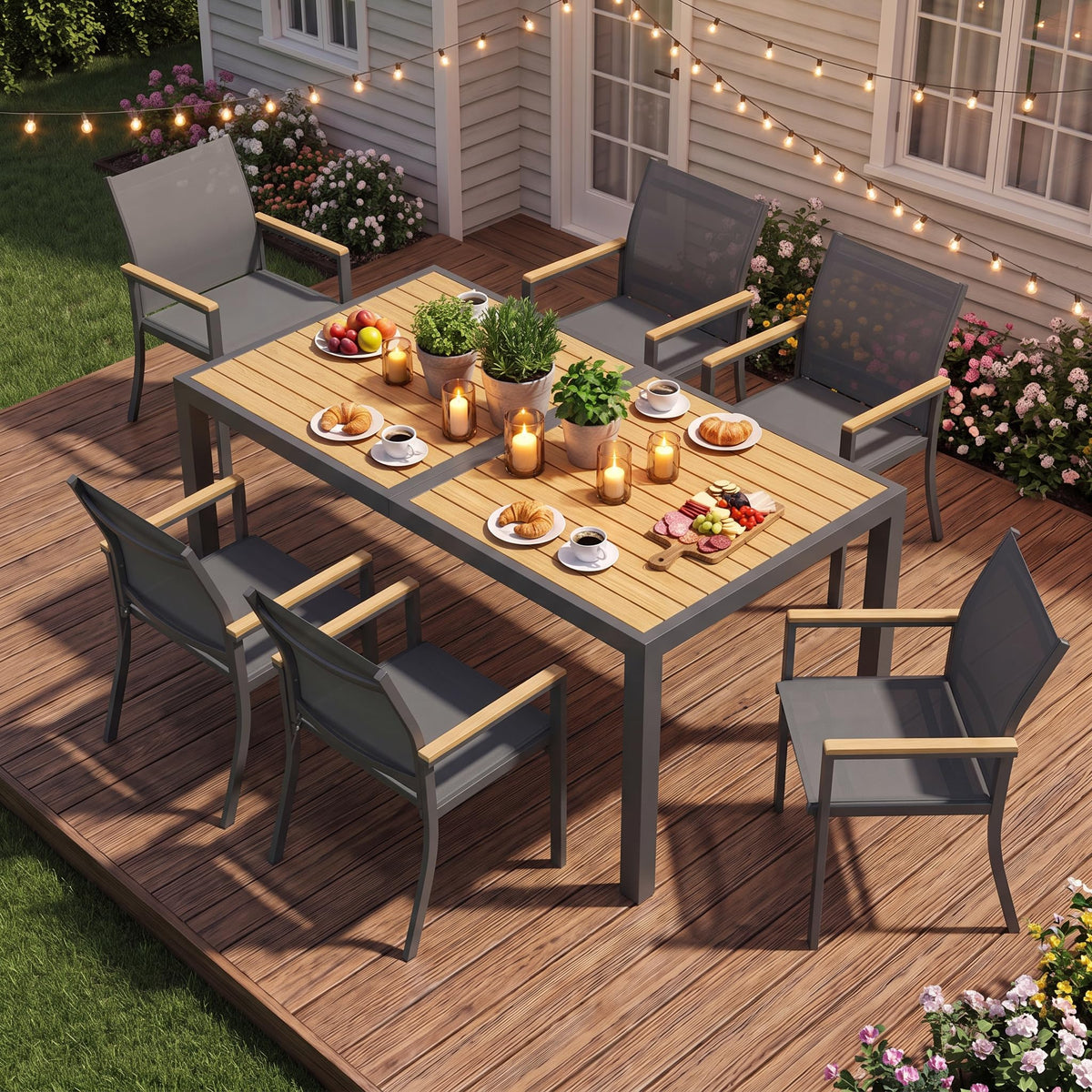 FansaFurn 7-Pieces Aluminum Patio Table and Chairs Set for All-Weather