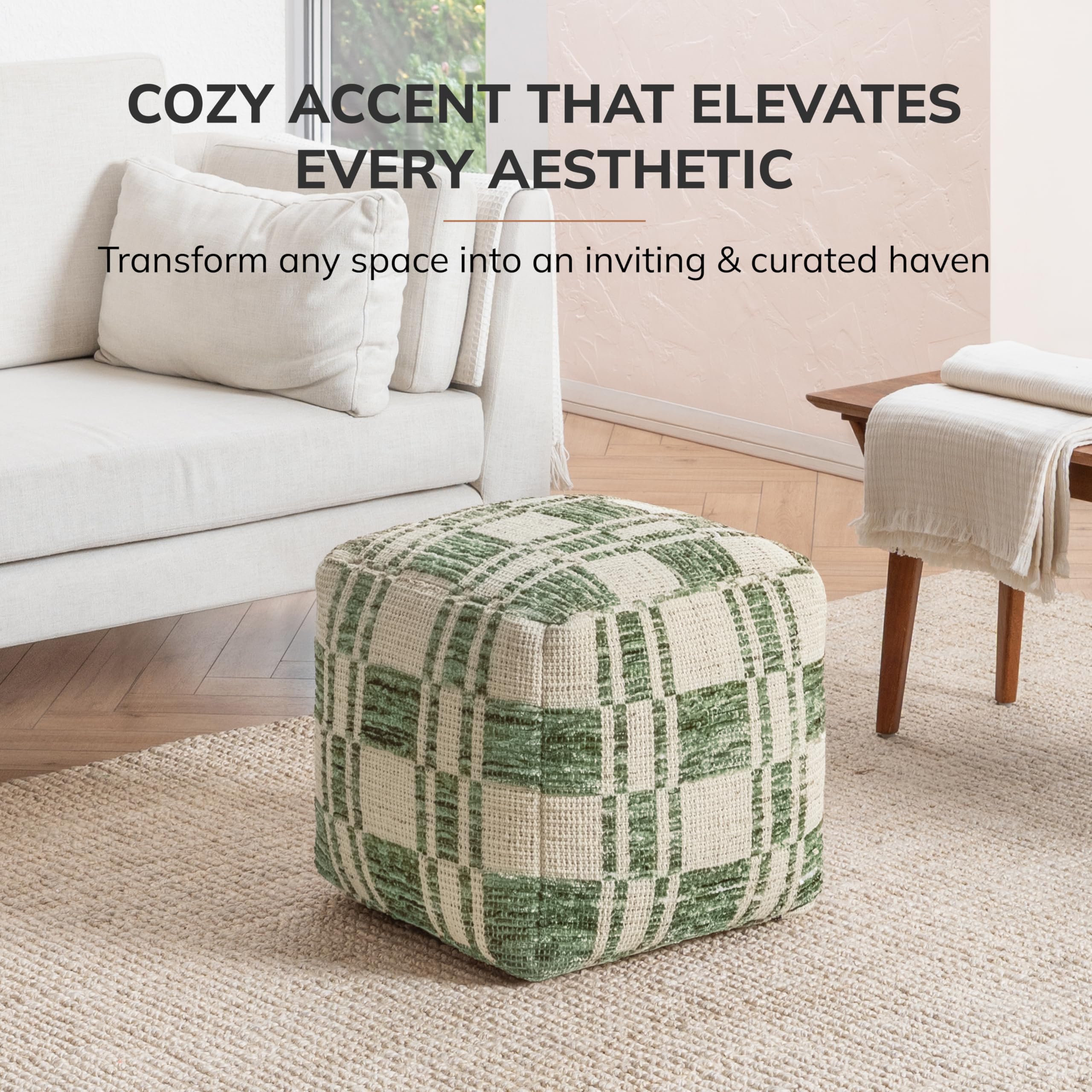 Anji Mountain Pouf Ottoman Foot Rest, Handmade Ottoman Pouf, Comfortable Foot Stool, Decorative Floor Seating for Living Room Decor, Bedroom & Home Décor Accent - Green