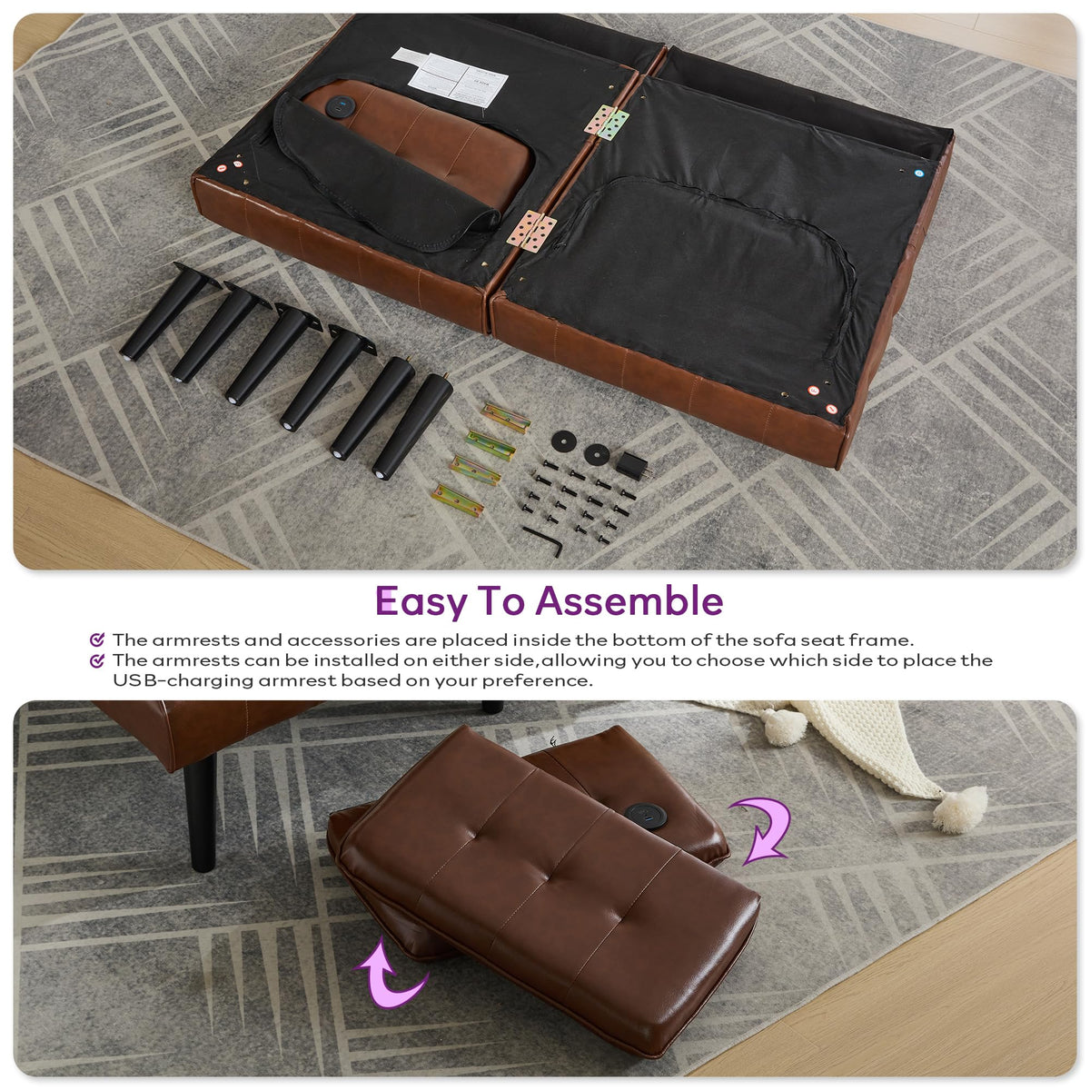 Convertible Futon Sofa Bed with USB